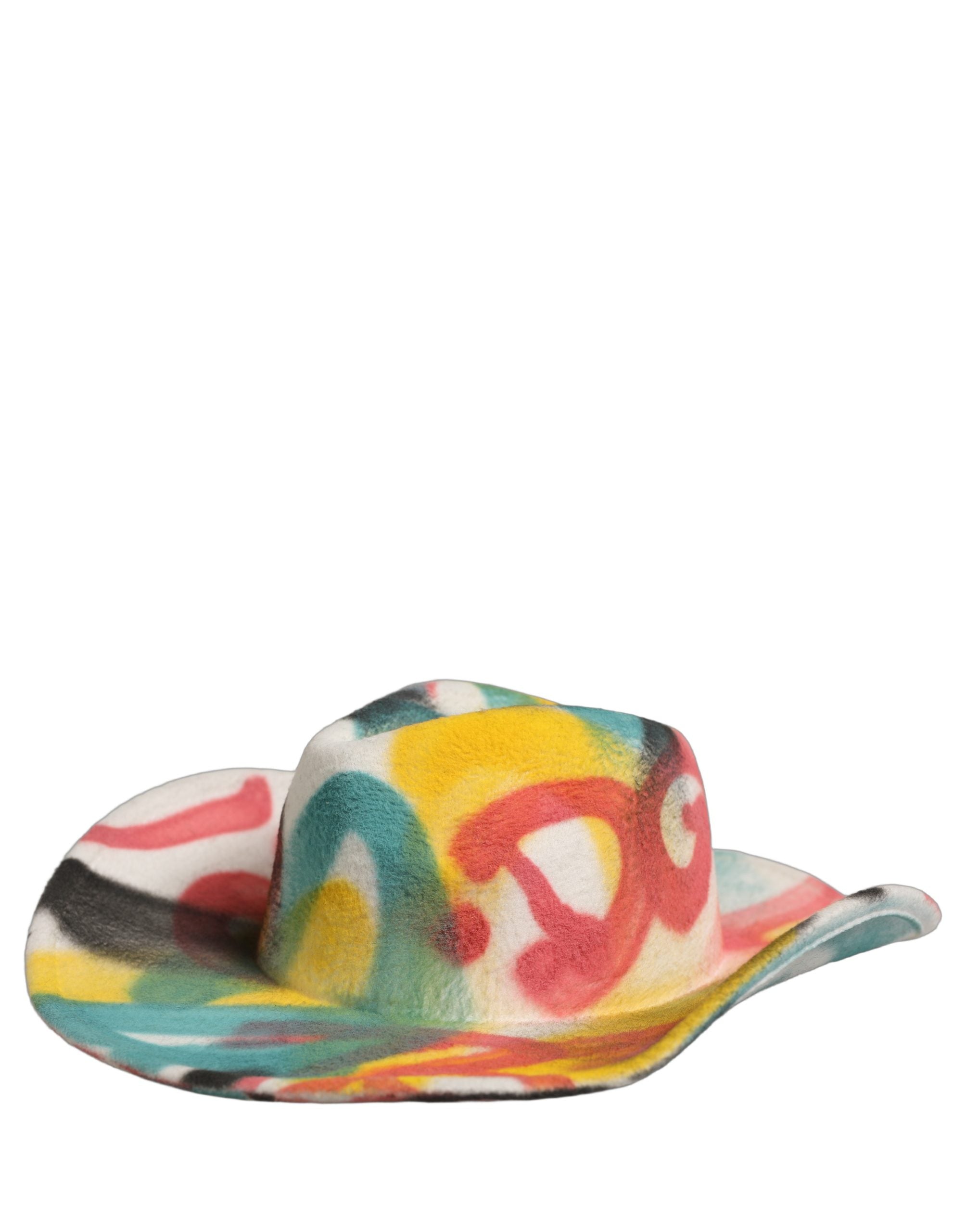 Dolce & Gabbana Herren Weißer Fedora-Hut mit breiter Krempe und Graffiti-Print