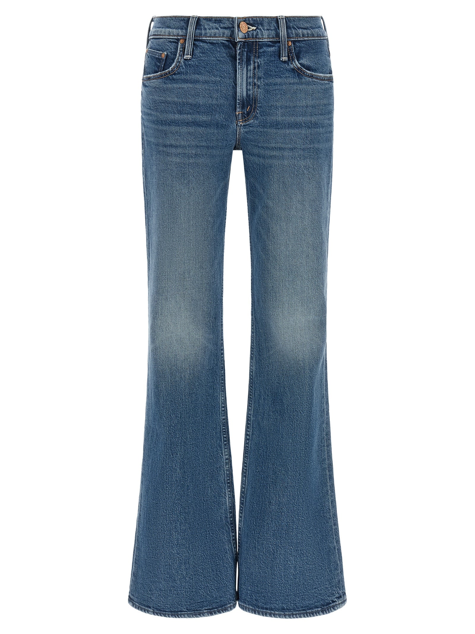 Mother Denim Blaue Bootcut-Jeans aus Baumwolle