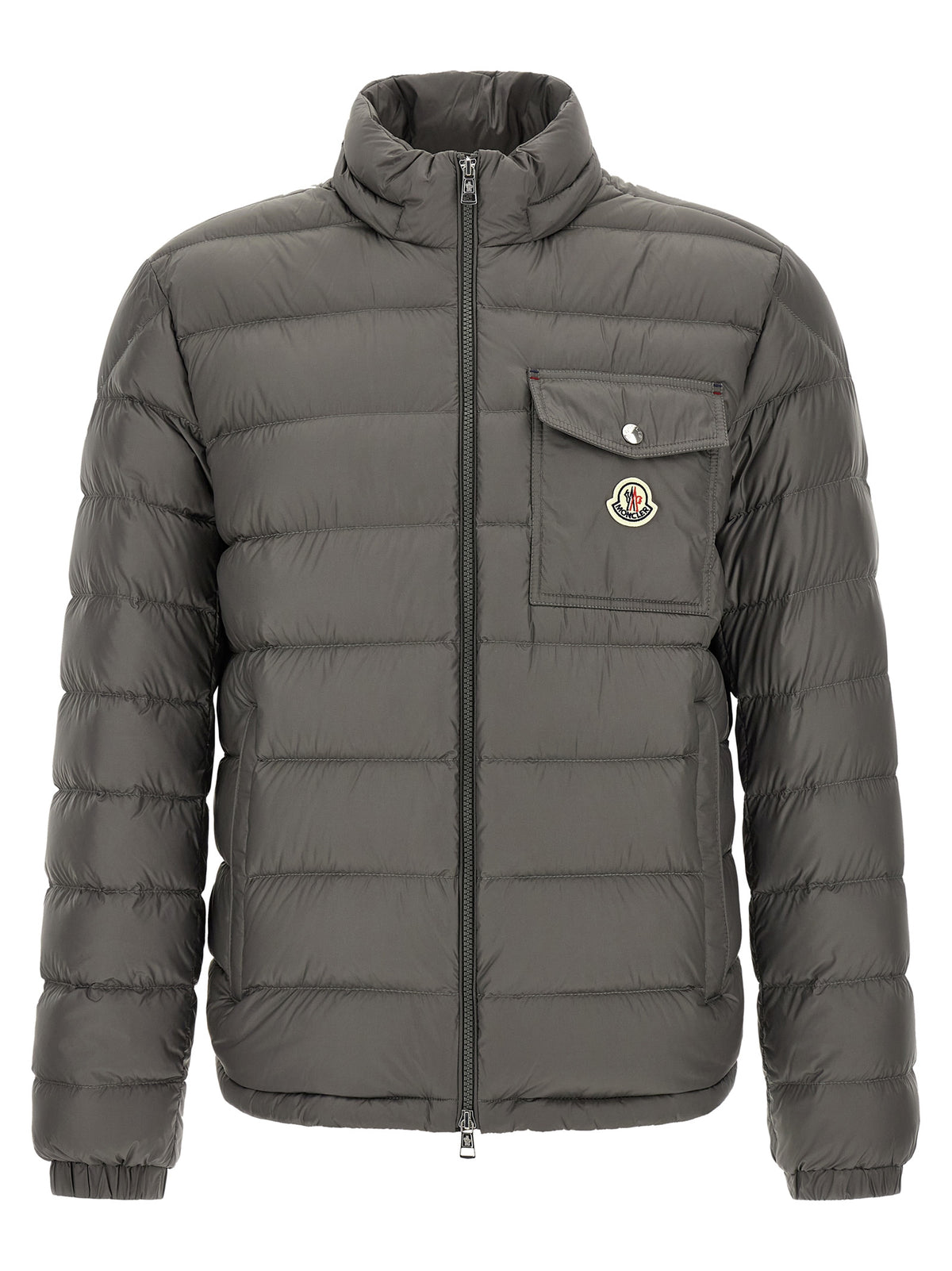 Moncler Graue Polyamid-Jacke in voller Länge
