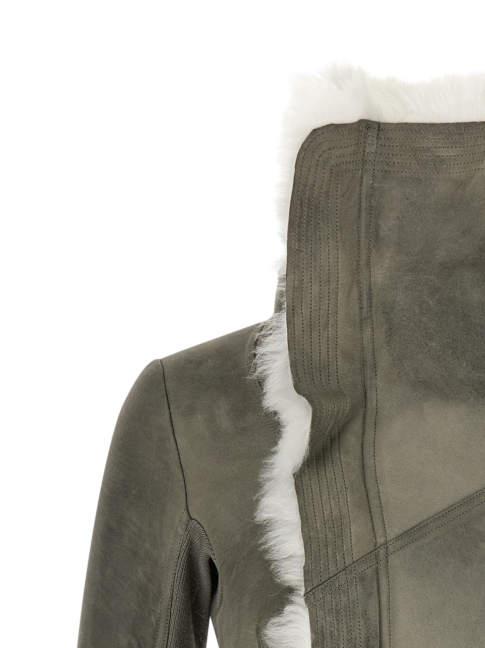 Rick Owens Graue Lammfell-Lederjacke
