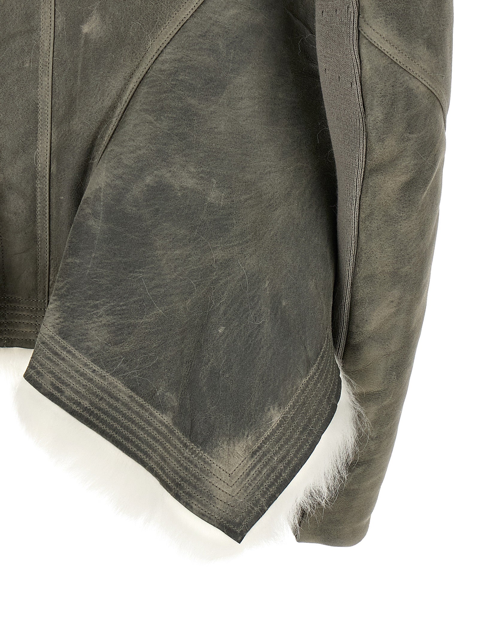 Rick Owens Graue Lammfell-Lederjacke