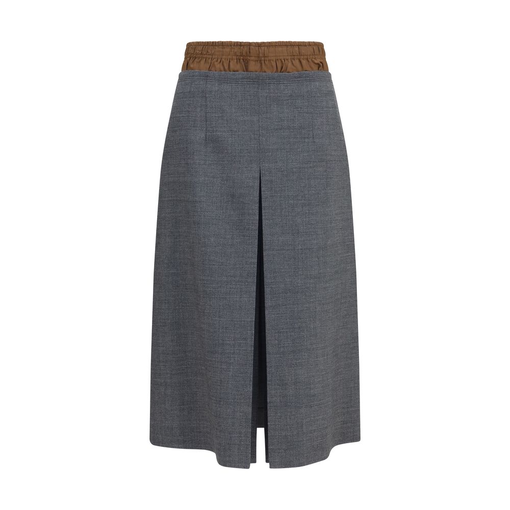 Prada Grauer Midi-Rock aus Wolle Oves Aries