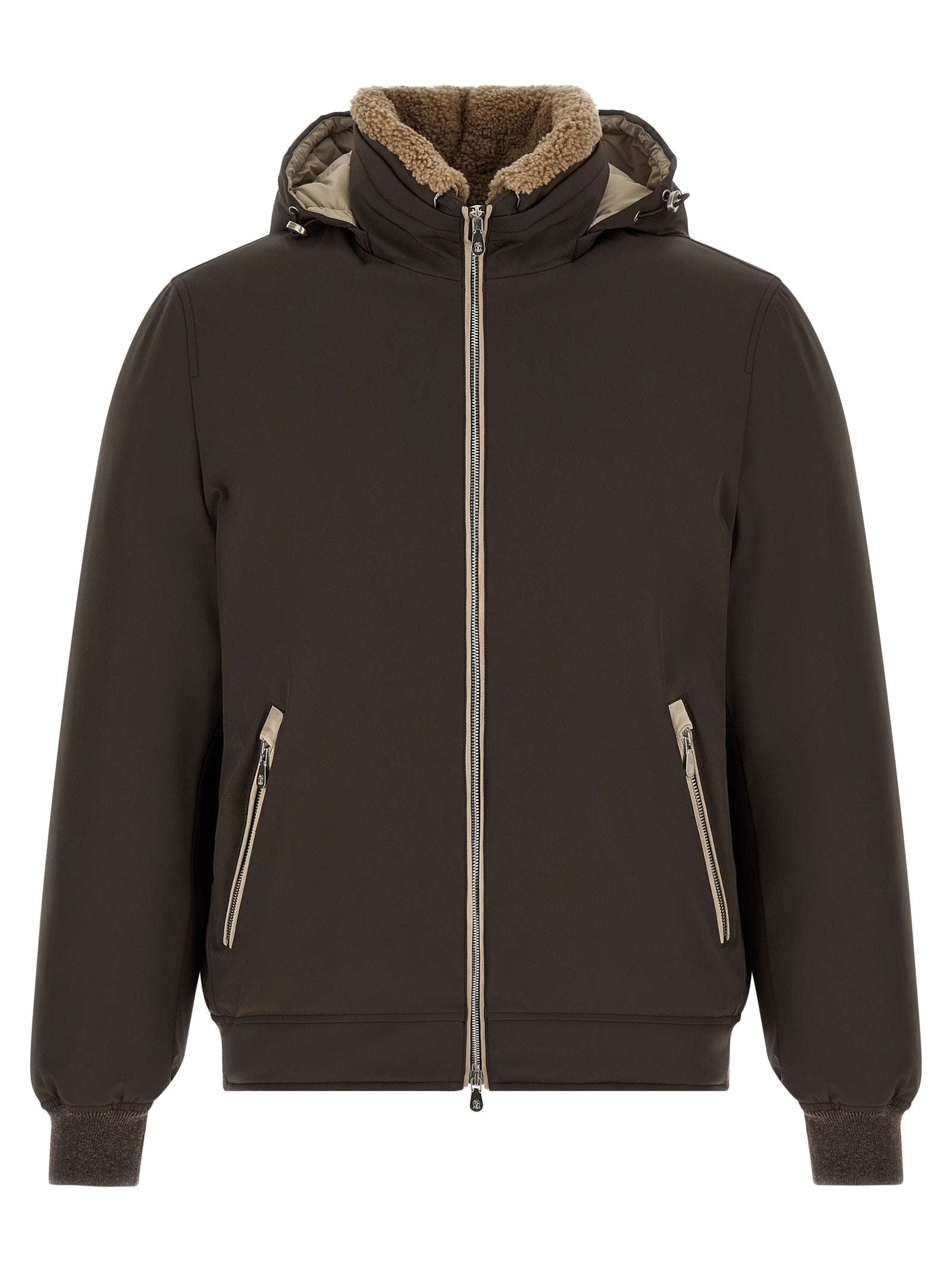 Brunello Cucinelli Braune Polyamid-Jacke in voller Länge