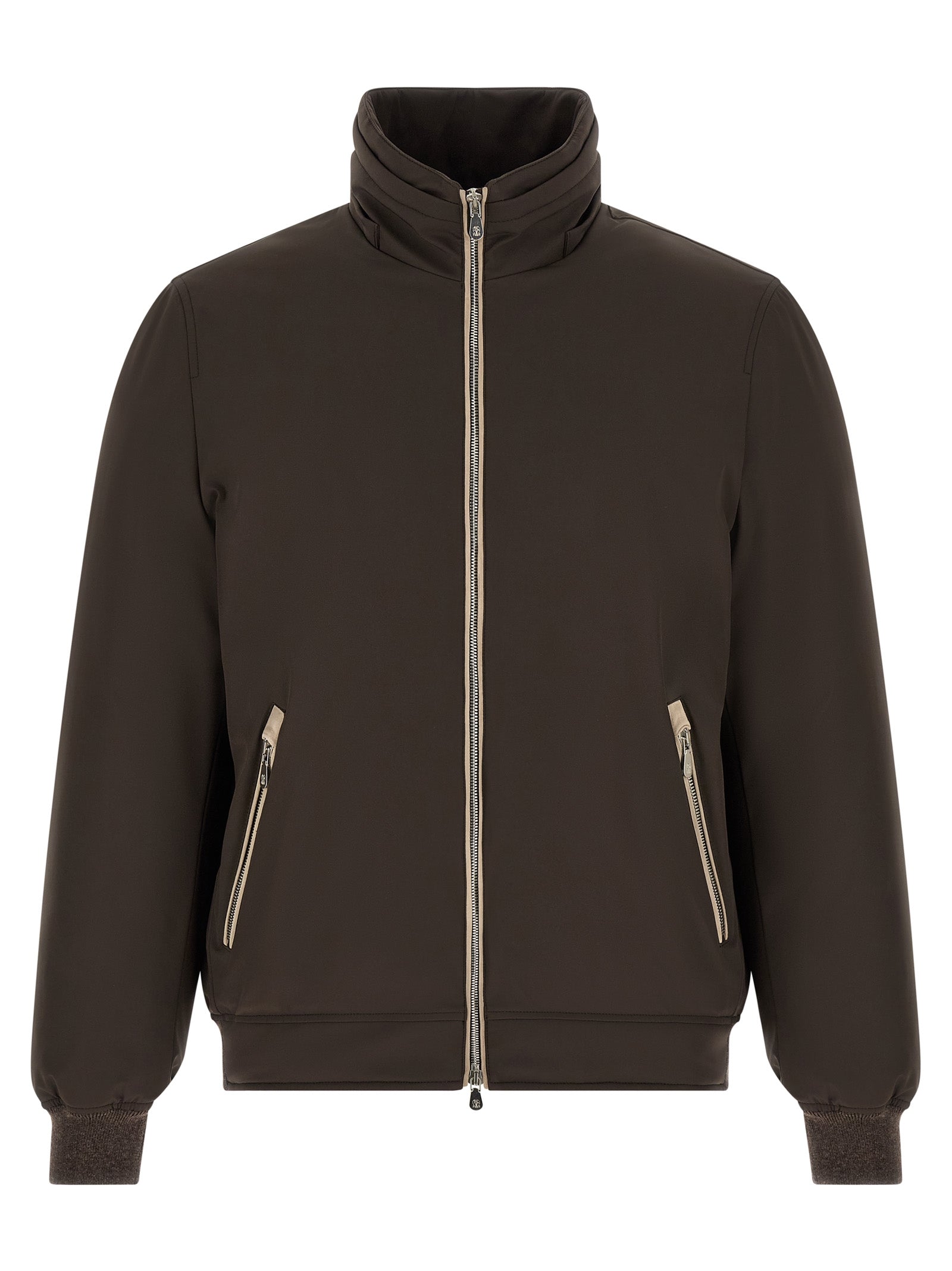 Brunello Cucinelli Braune Polyamid-Jacke in voller Länge