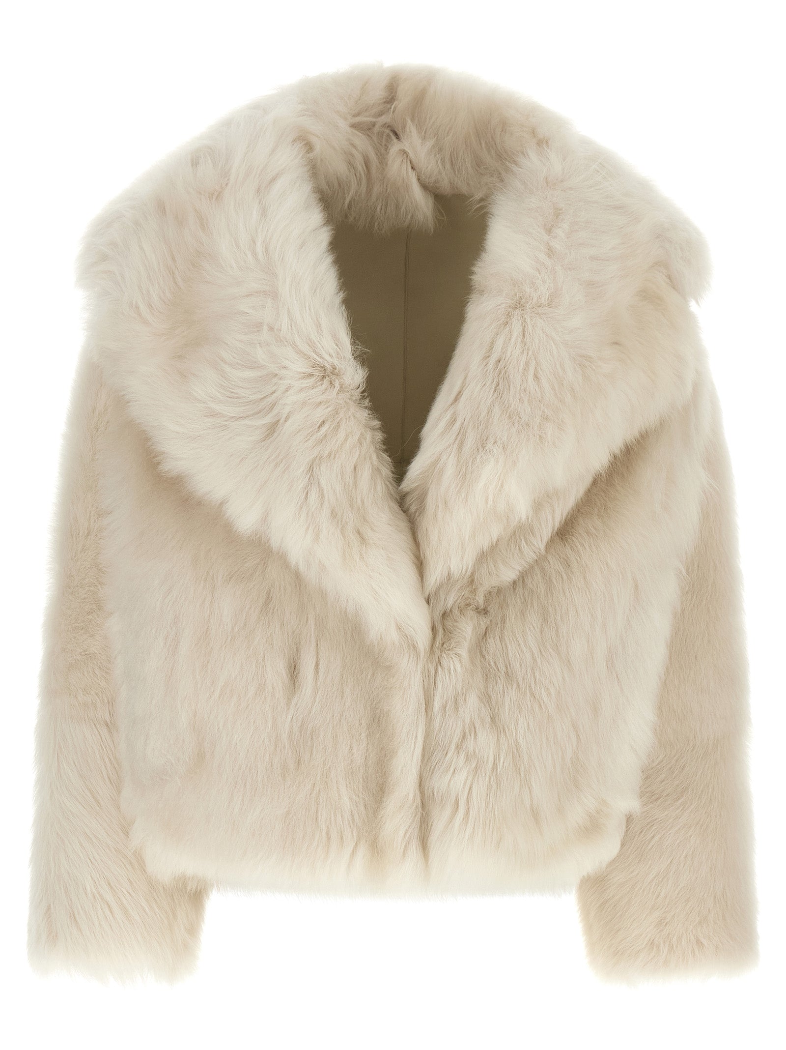 BLANCHA Weiße Lammfell-Jacke in voller Länge