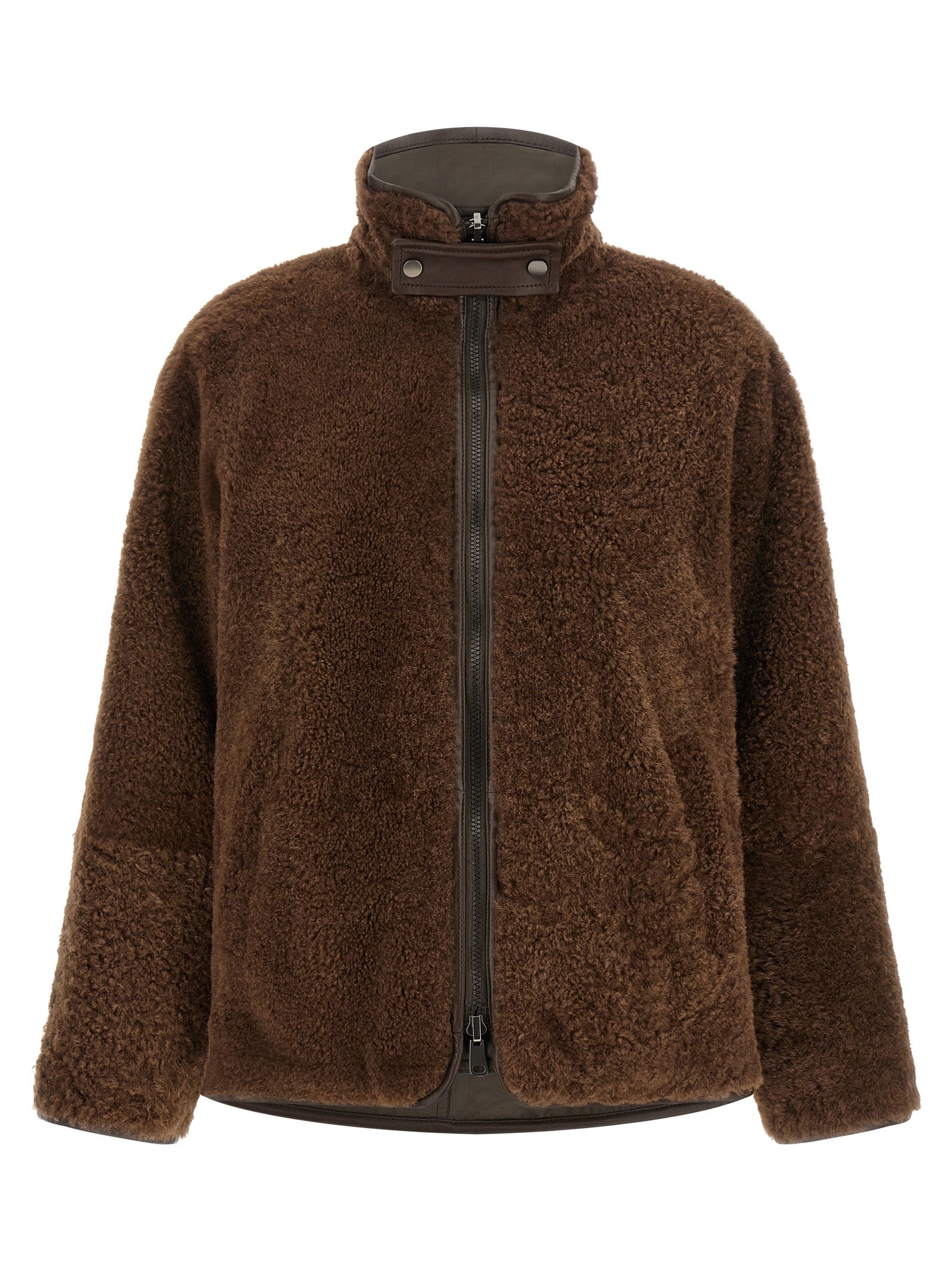 Brunello Cucinelli Braune Lammleder Bikerjacke