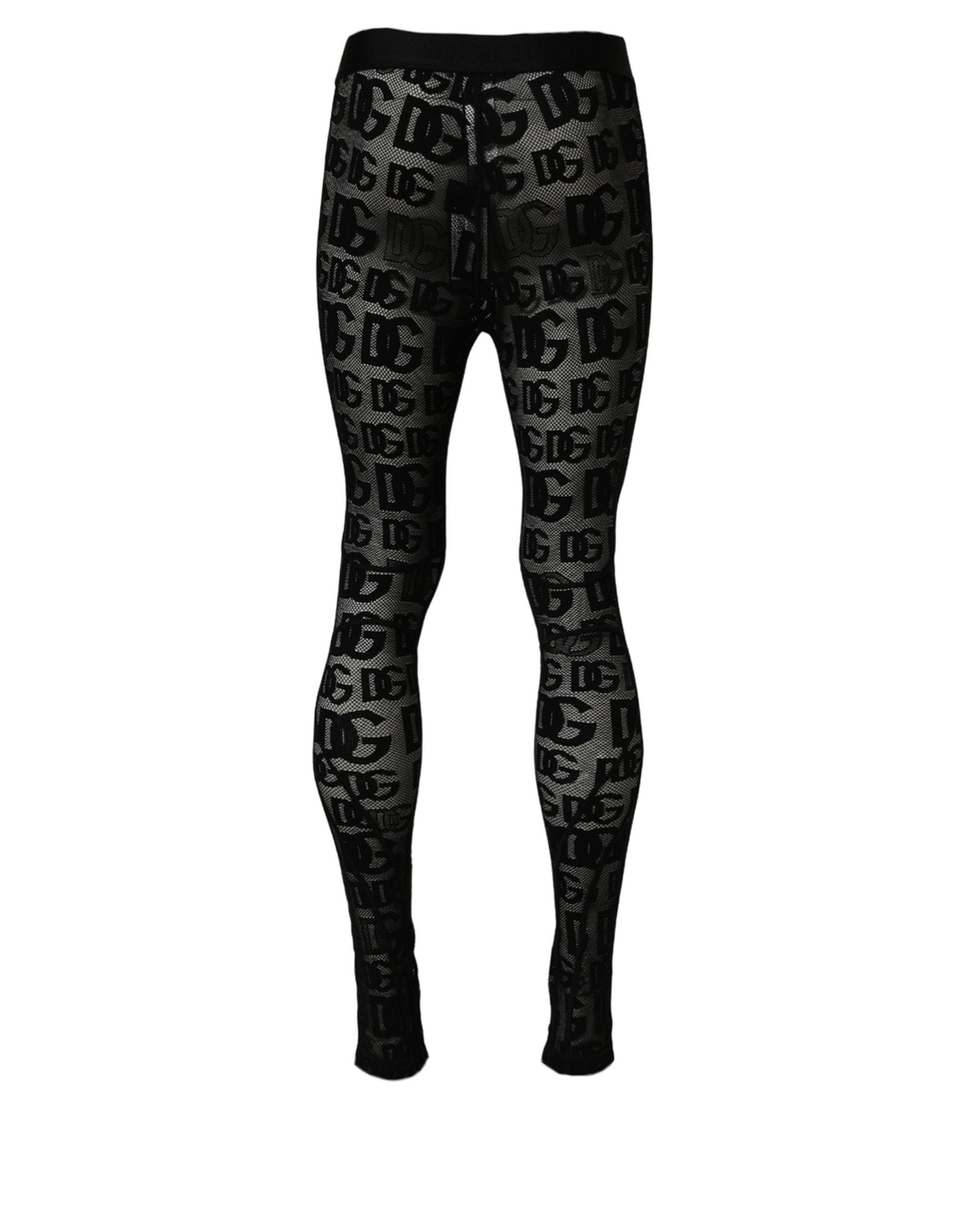 Dolce & Gabbana Schwarze Strumpfhose mit durchgehendem Logo-Print