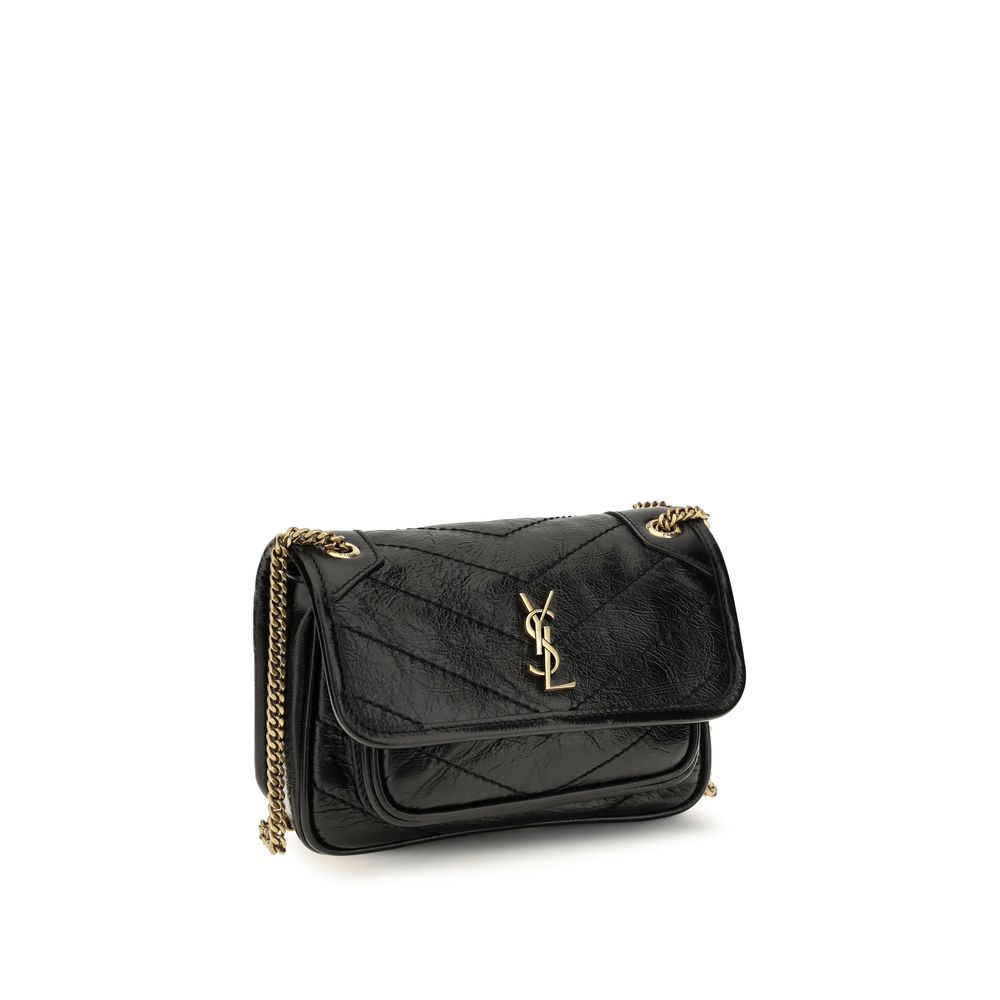 Saint Laurent Schwarze Bos Taurus Kalbsleder Schultertasche