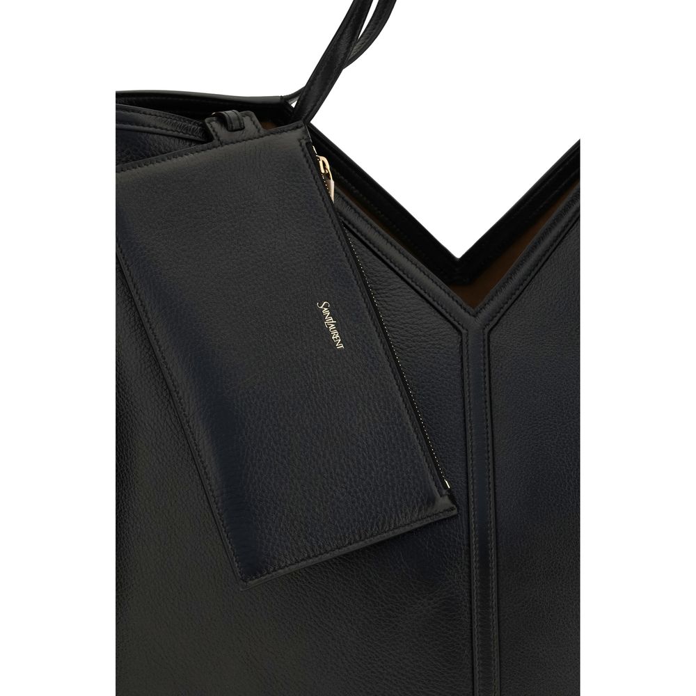 Saint Laurent Schwarze Bos Taurus Kalbsleder Schultertasche