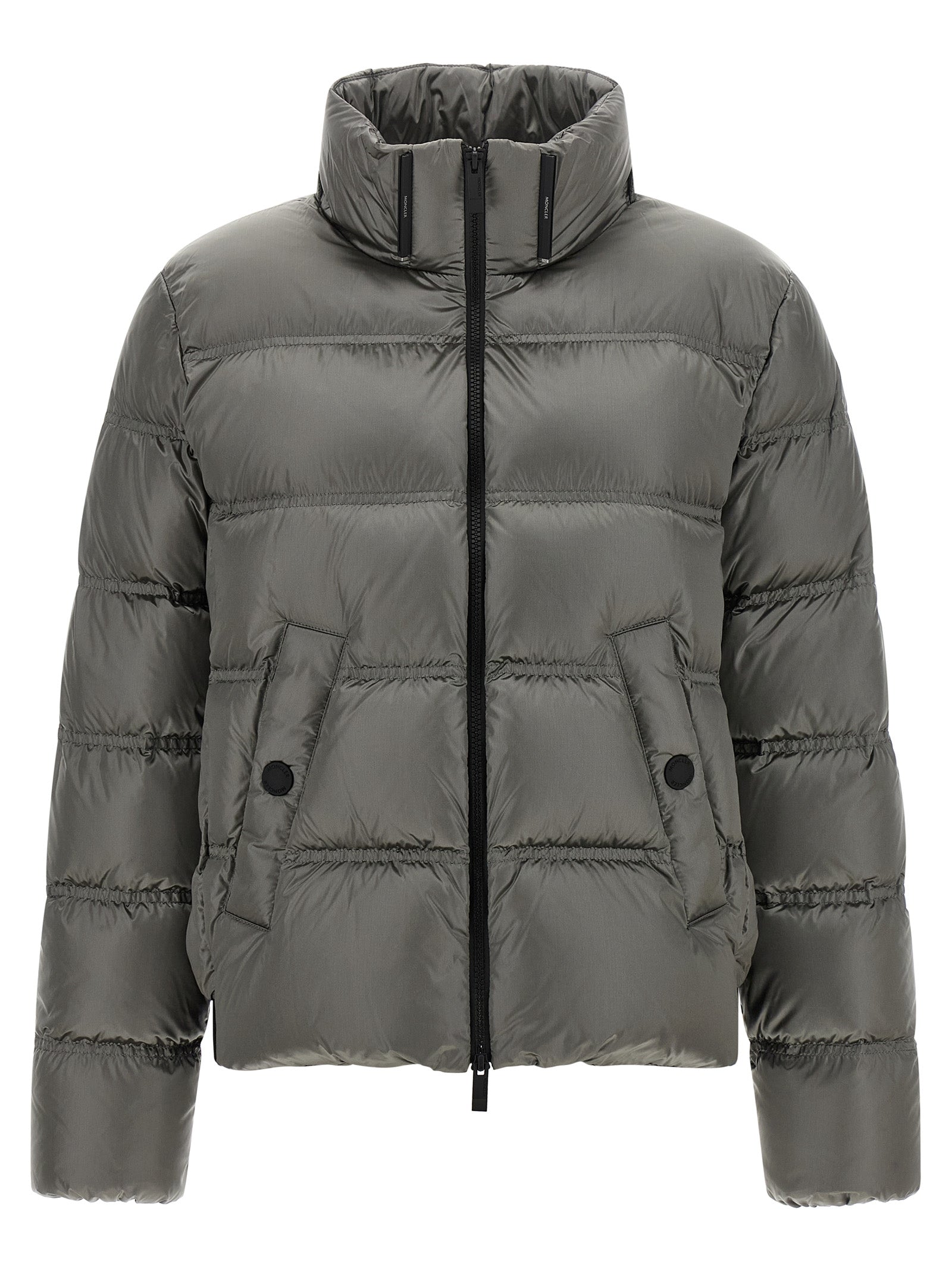Moncler Graue Polyamid-Jacke in voller Länge