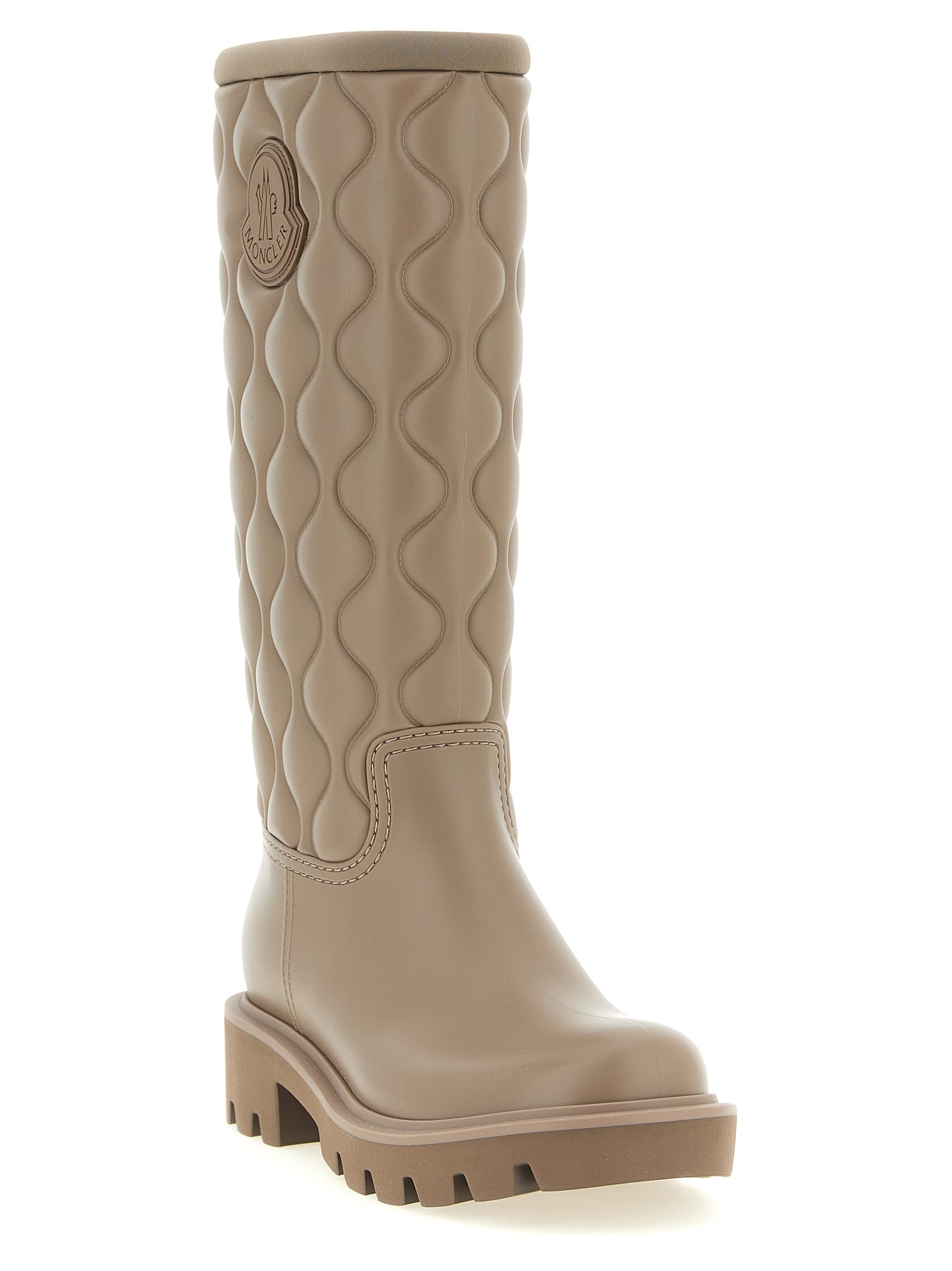 Moncler Beige PVC Over The Knee Stiefel