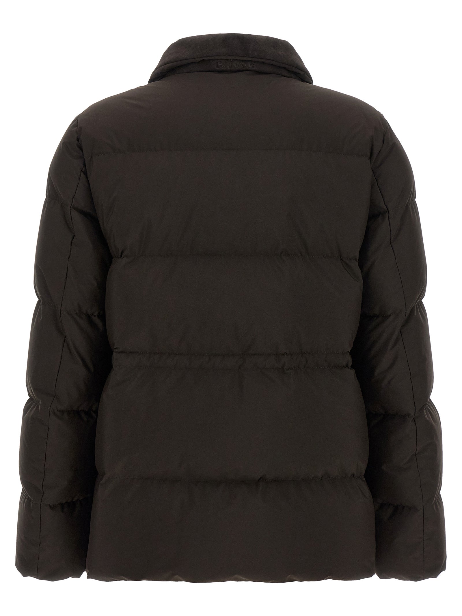 Kiton Braune Polyamid-Jacke in voller Länge