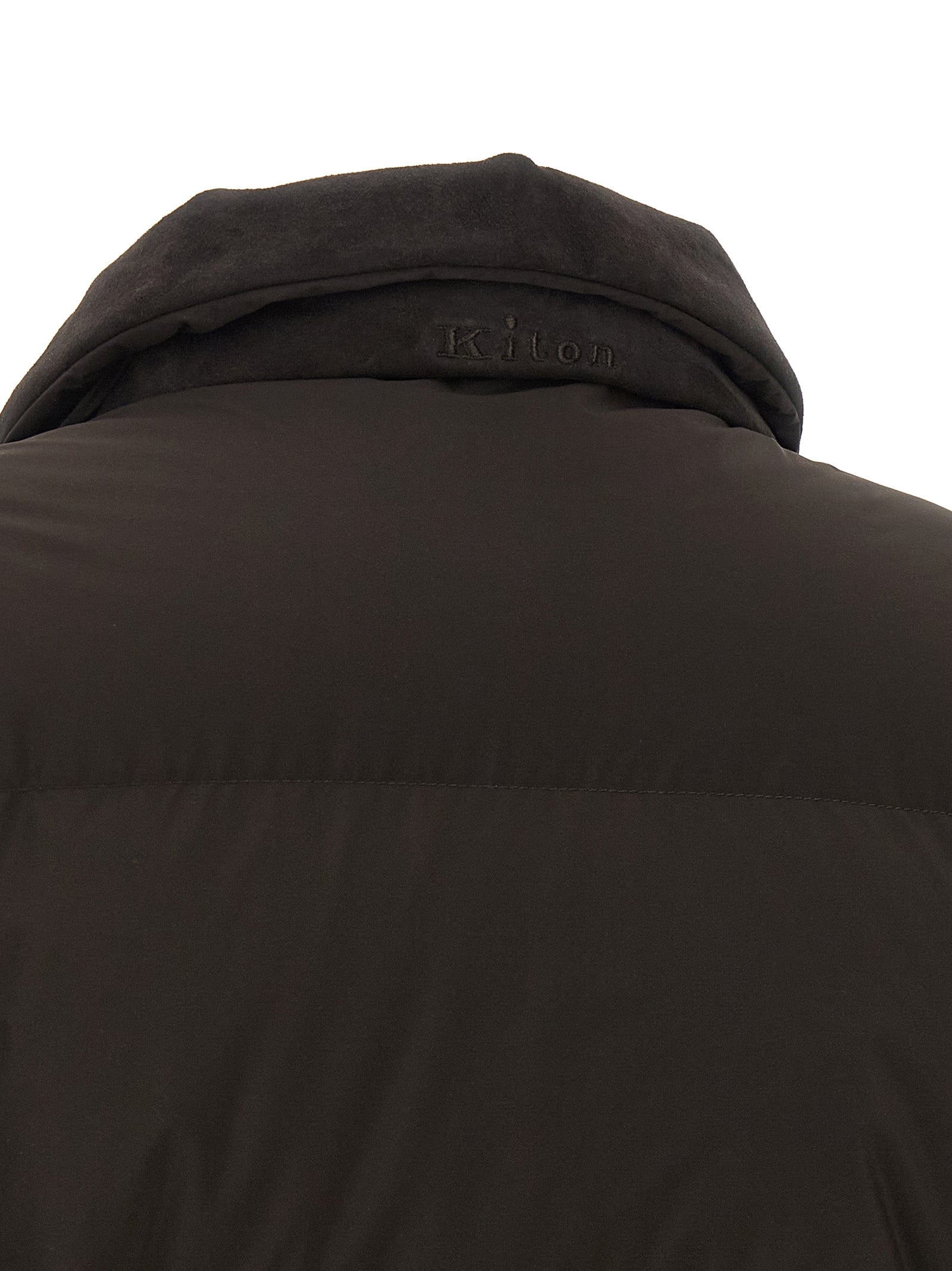 Kiton Braune Polyamid-Jacke in voller Länge
