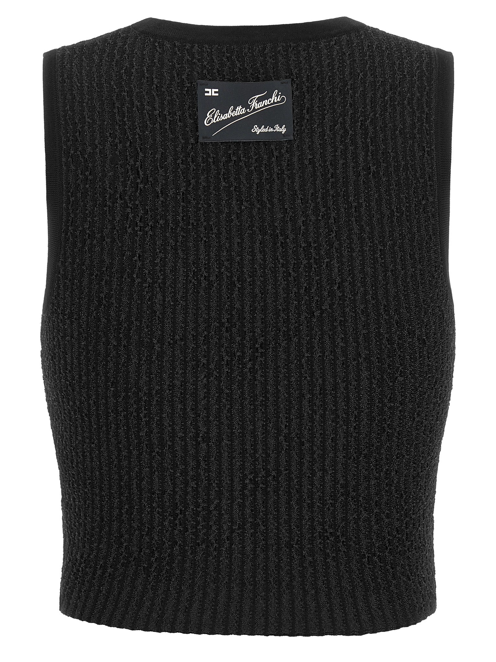 Elisabetta Franchi Schwarzes ärmelloses T-Shirt aus Viskose