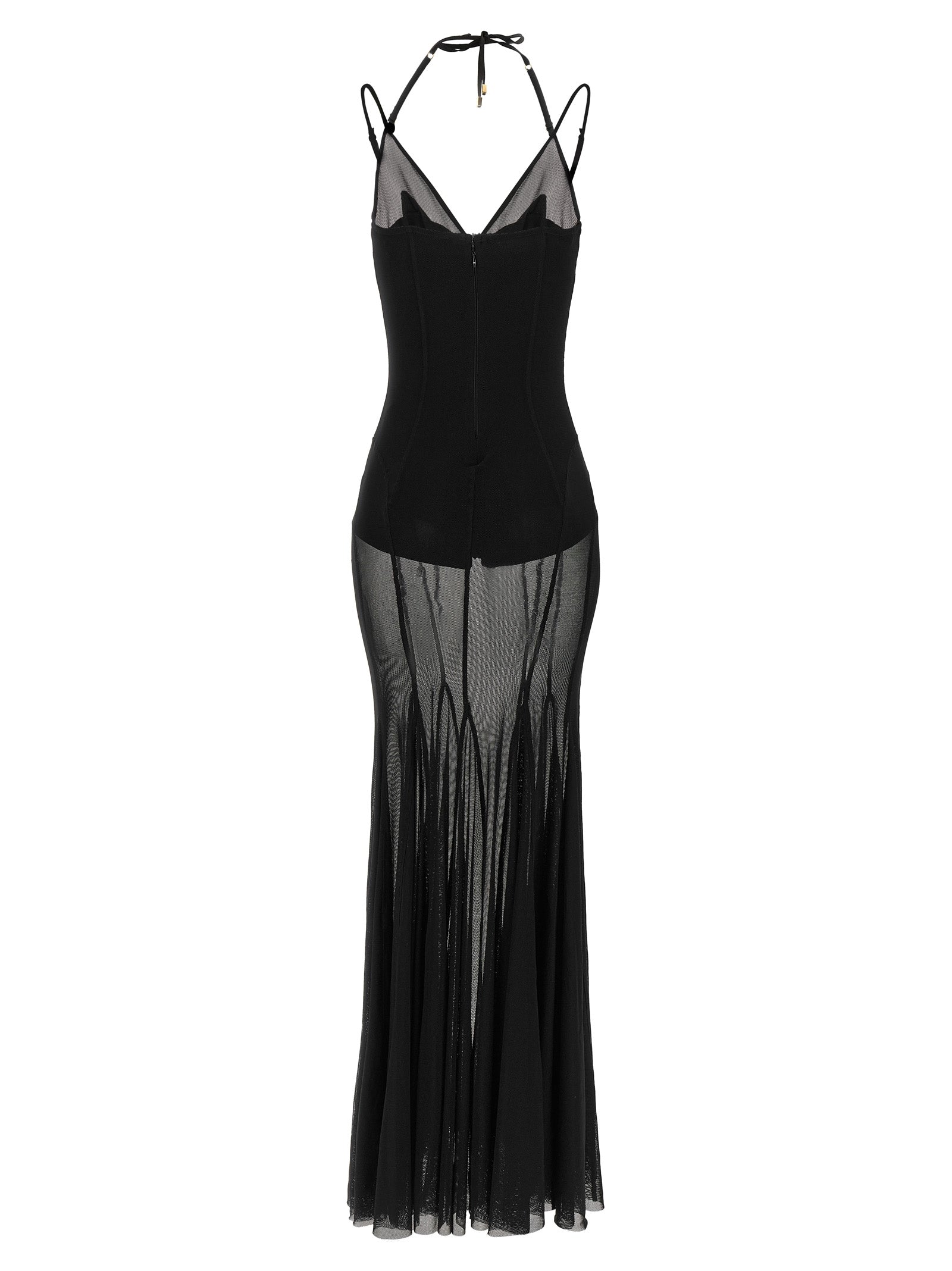 Elisabetta Franchi Schwarzes Polyamid-Maxikleid