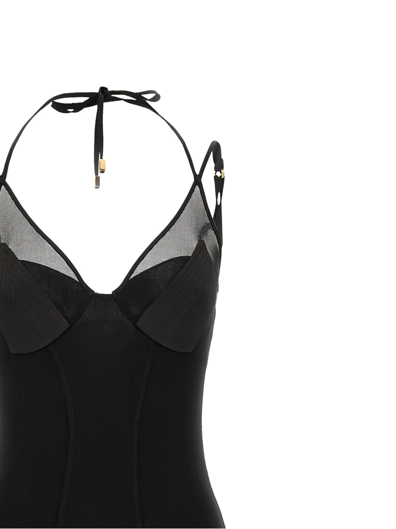 Elisabetta Franchi Schwarzes Polyamid-Maxikleid