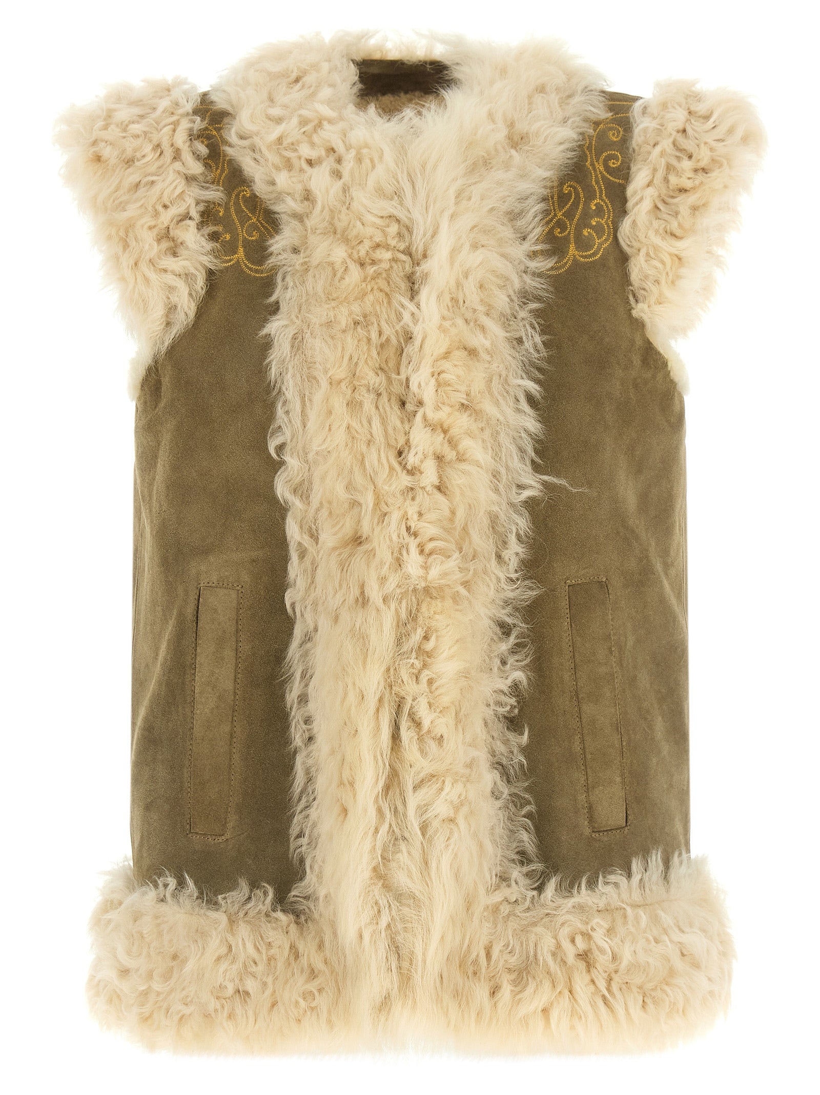 Etro Ärmellose Jacke aus beigem Lammfell