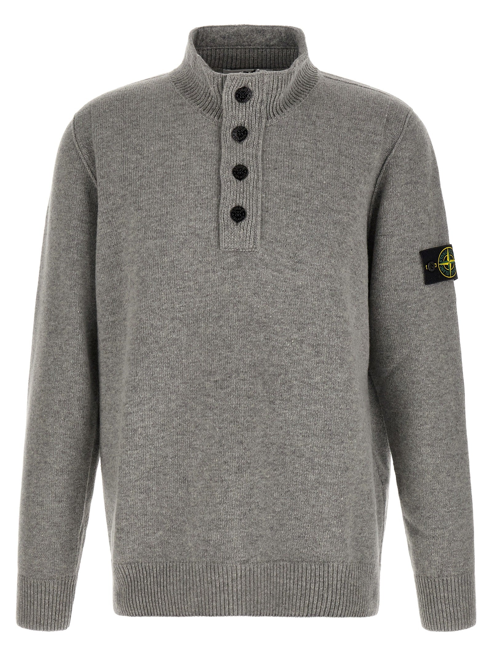 Stone Island Grauer Cardigan aus reiner Schurwolle