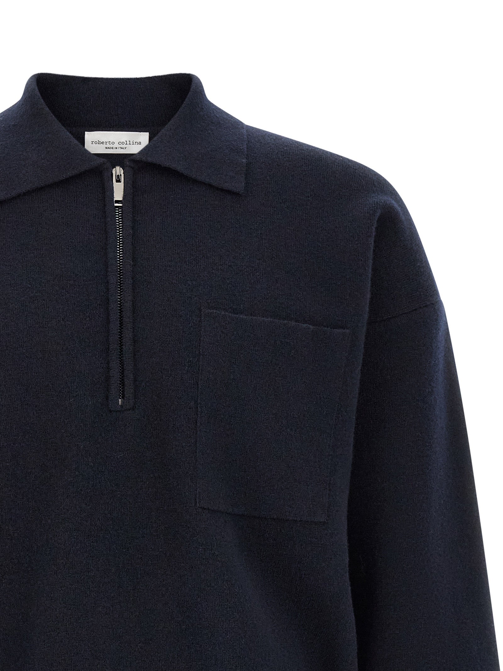 Roberto Collina Polohemd aus blauer Merinowolle