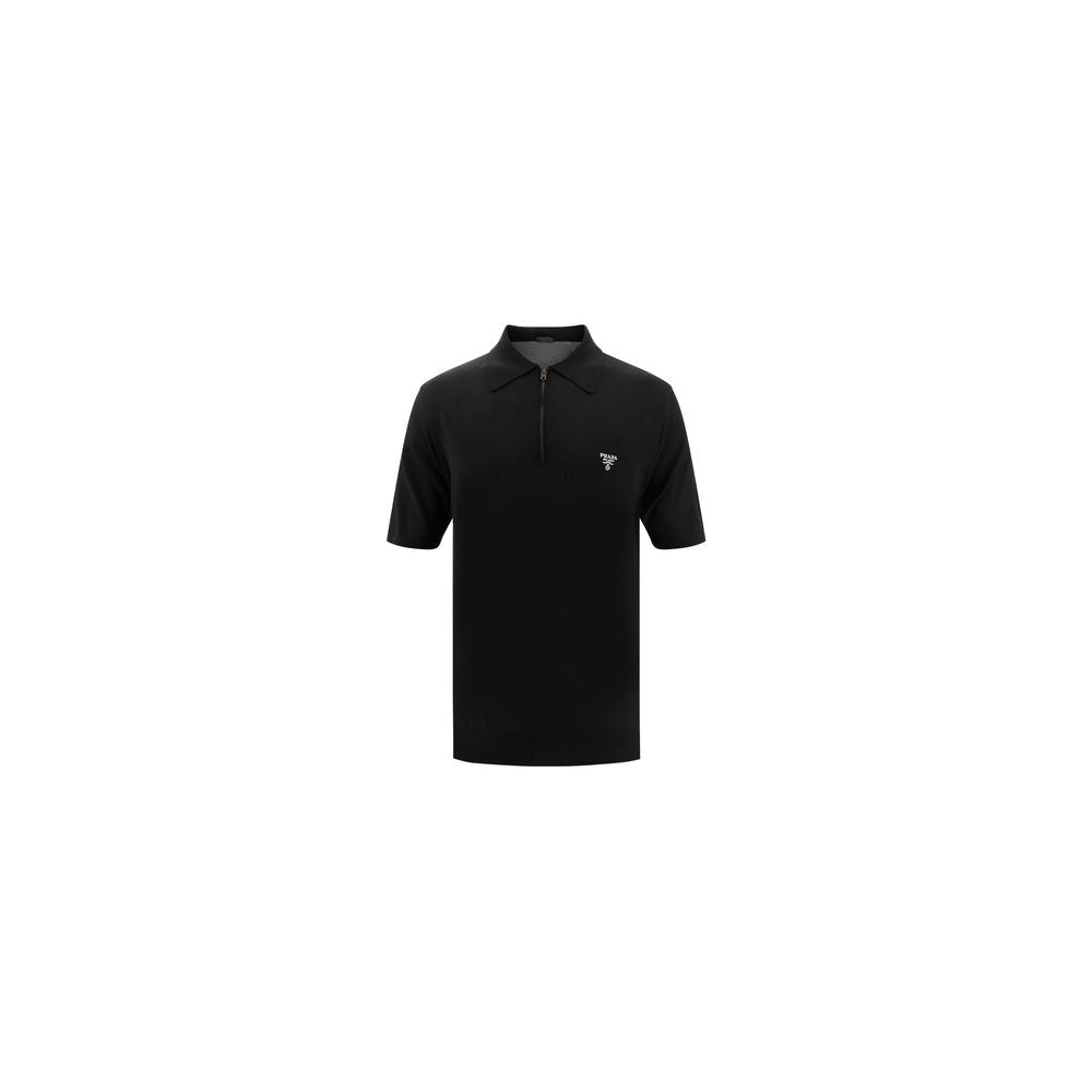 Prada Schwarzes Polohemd aus Wolle Oves Aries