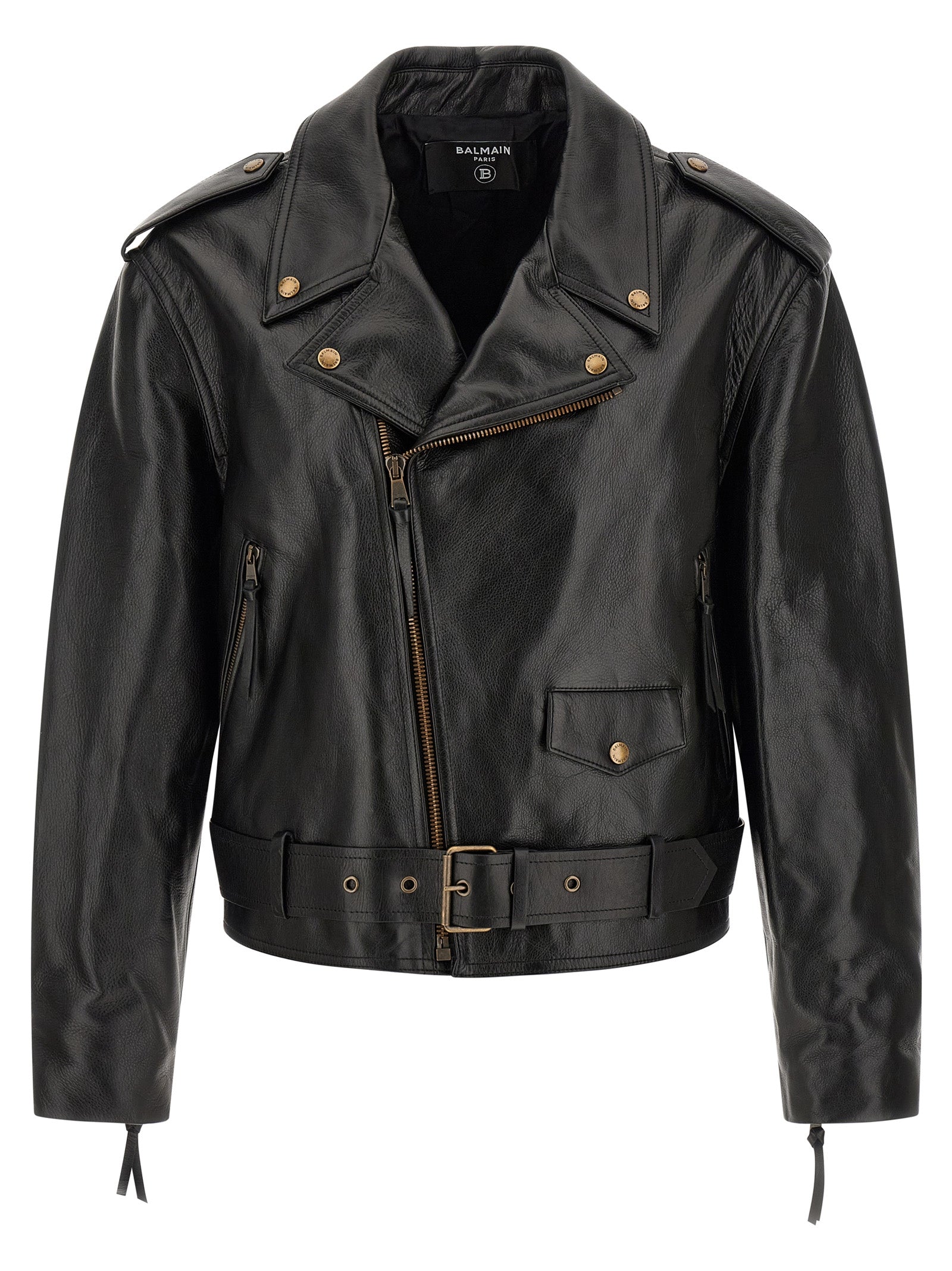 Balmain Schwarze Lederjacke aus Kalbsleder
