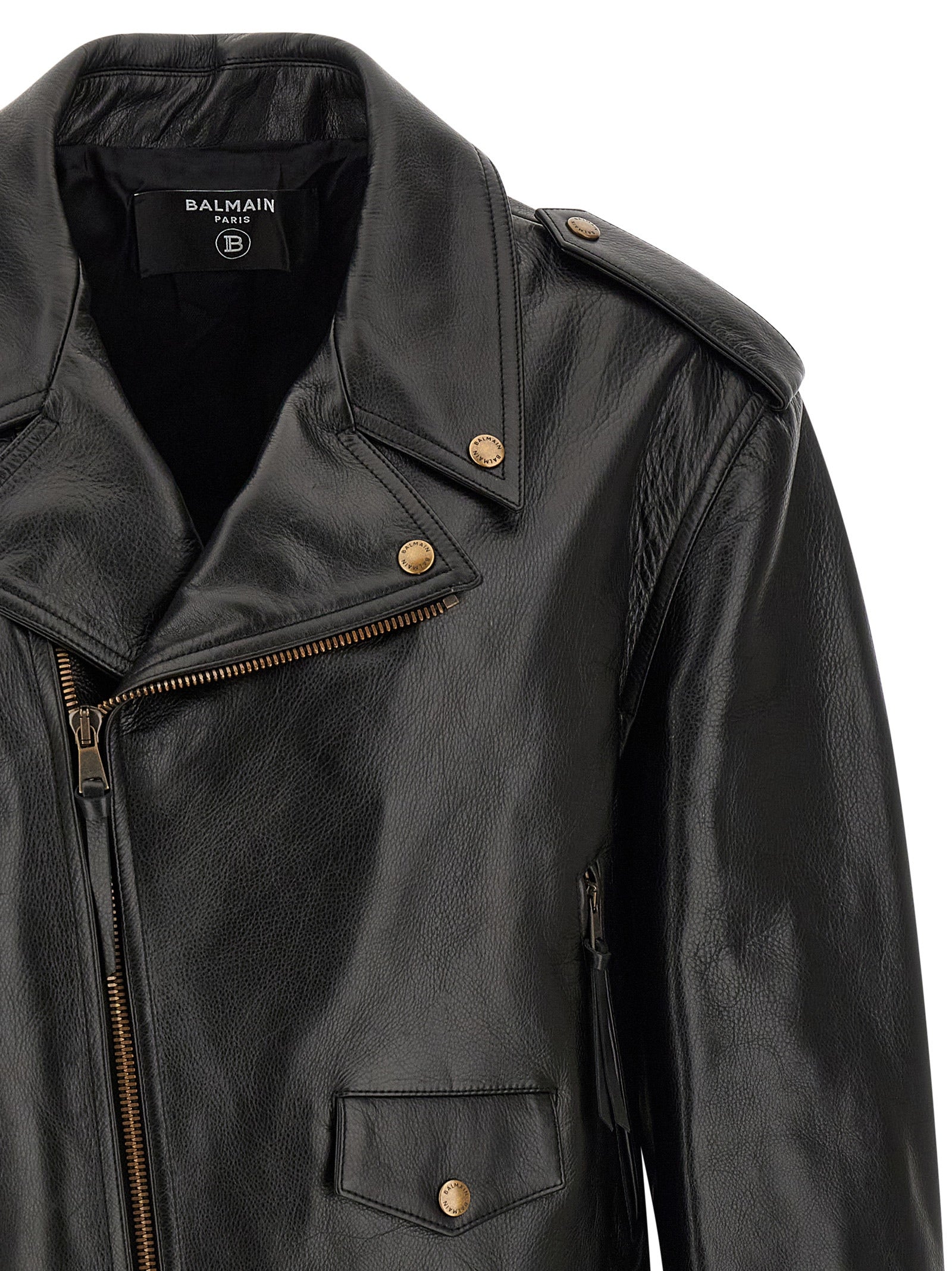 Balmain Schwarze Lederjacke aus Kalbsleder