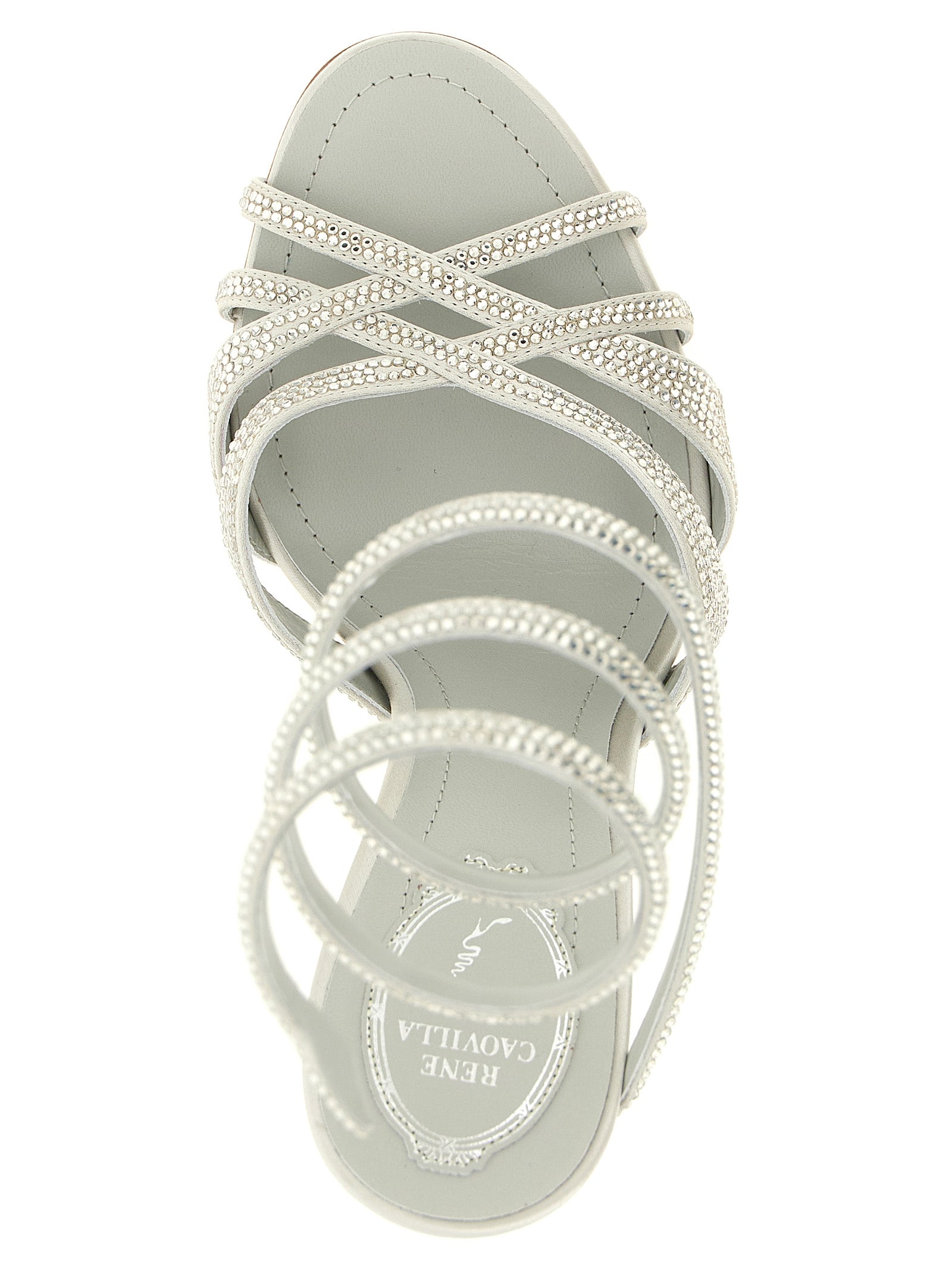 RENE CAOVILLA Silberne Viskose-Sandalen mit Stilettoabsatz