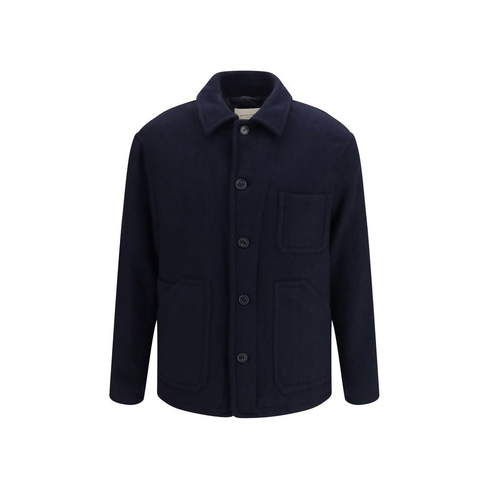 Brooksfield Blaue Jacke aus Wolle Oves Aries in voller Länge