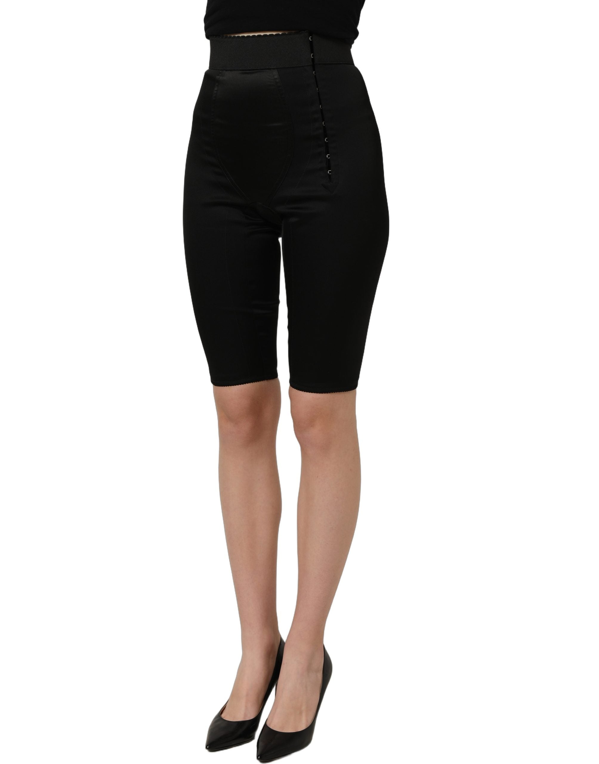Dolce & Gabbana Schwarze High-Waist-Shorts aus Nylon mit elastischem Bund