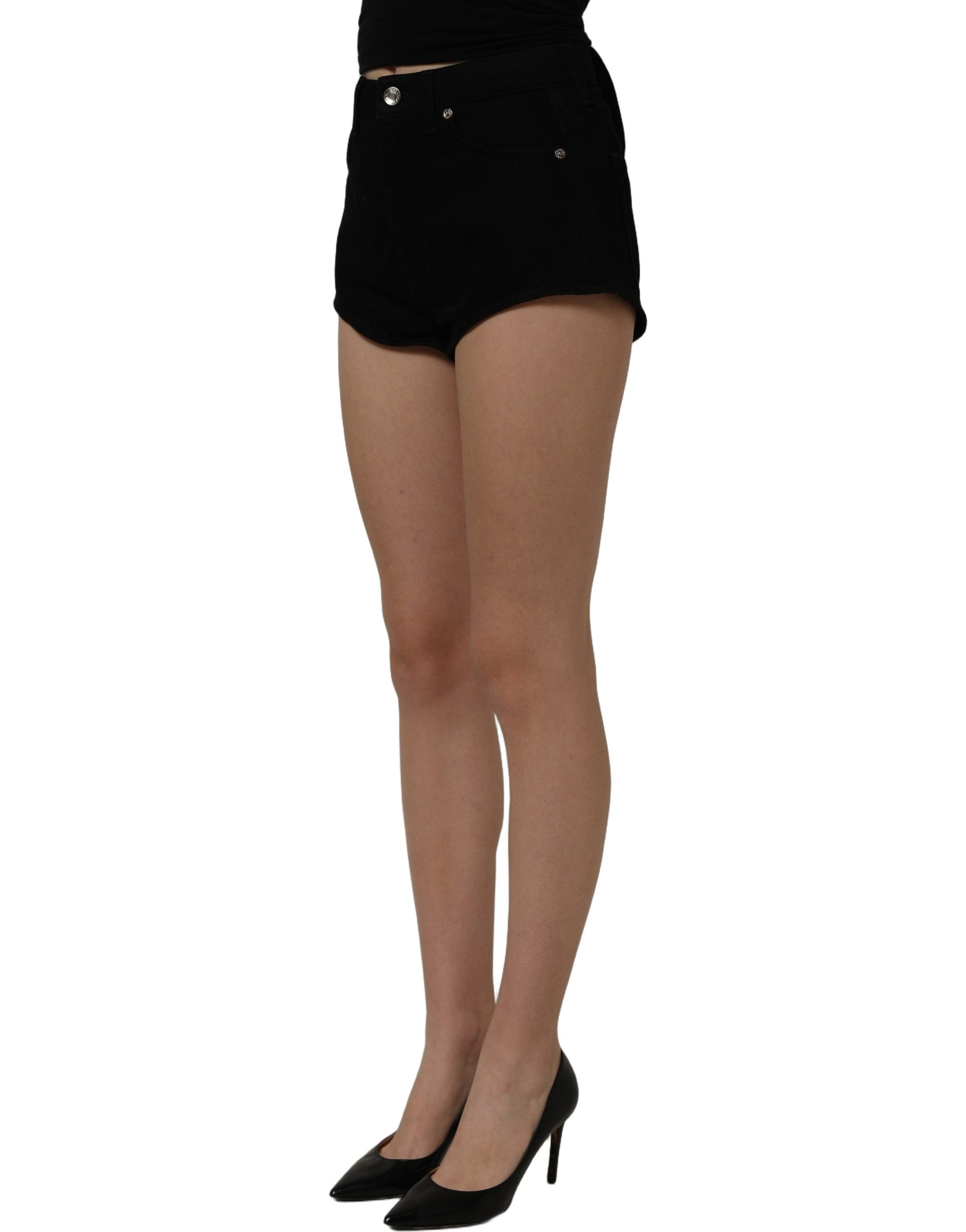 Dolce & Gabbana Schwarze Baumwoll-Hotpants-Shorts mit mittlerer Leibhöhe