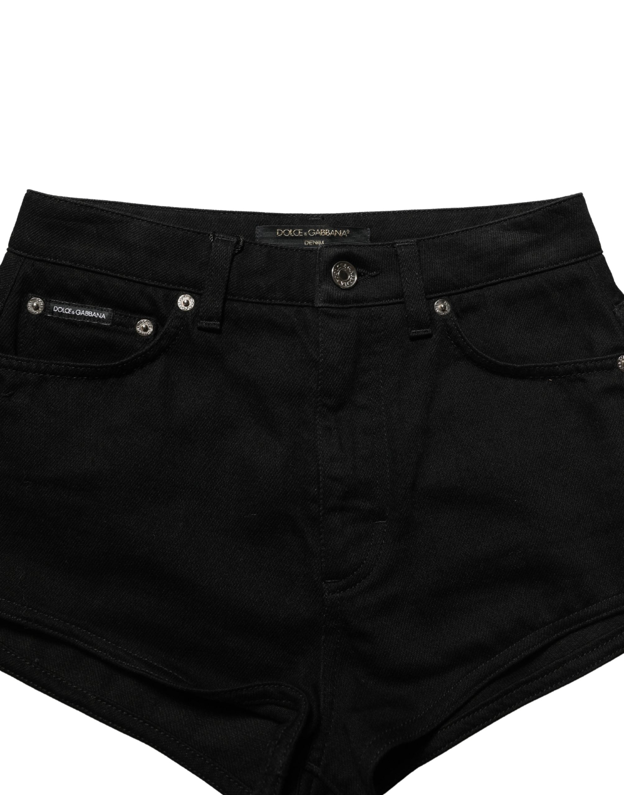 Dolce & Gabbana Schwarze Baumwoll-Hotpants-Shorts mit mittlerer Leibhöhe
