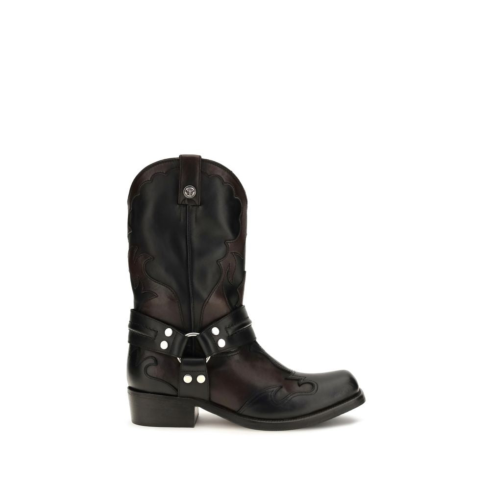 Versace Schwarze Ankle Boots aus Kalbsleder Bos Taurus
