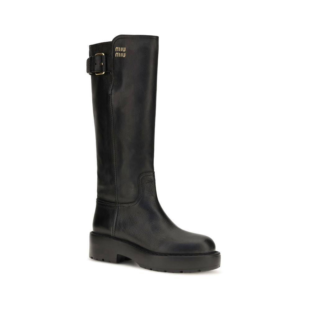 Miu Miu Schwarze Bos Taurus Kalbsleder Chelsea Boots