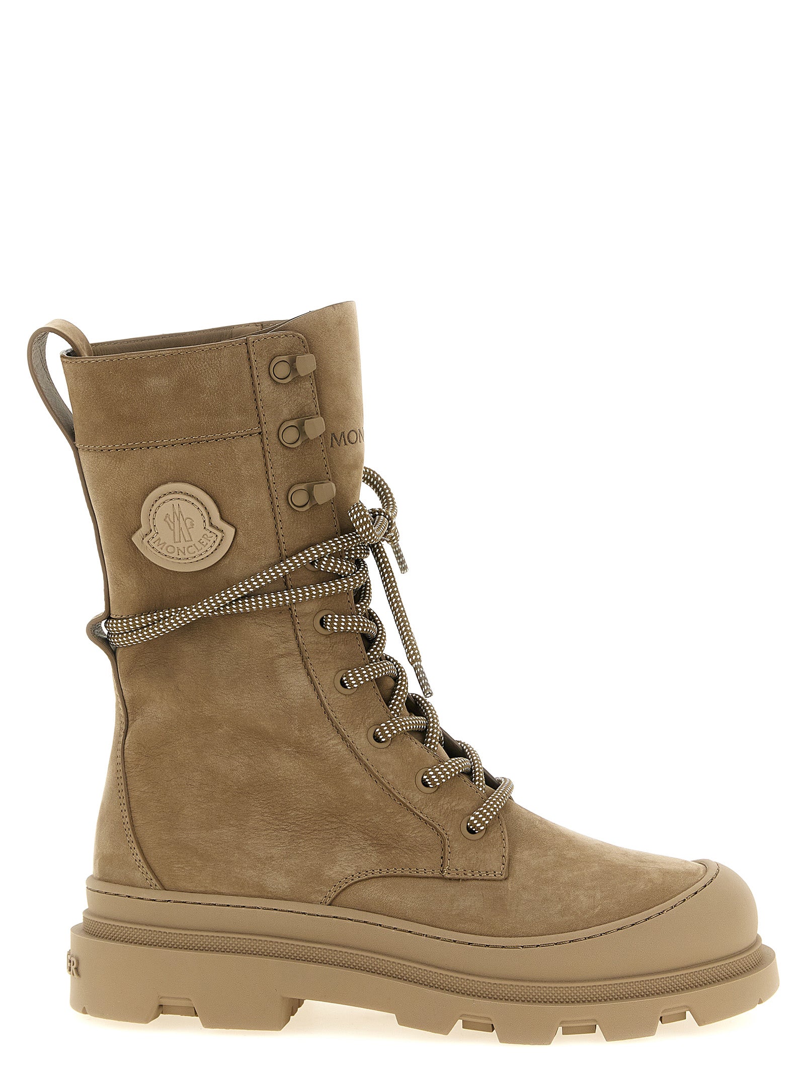 Moncler Beige Leder Schnürstiefel