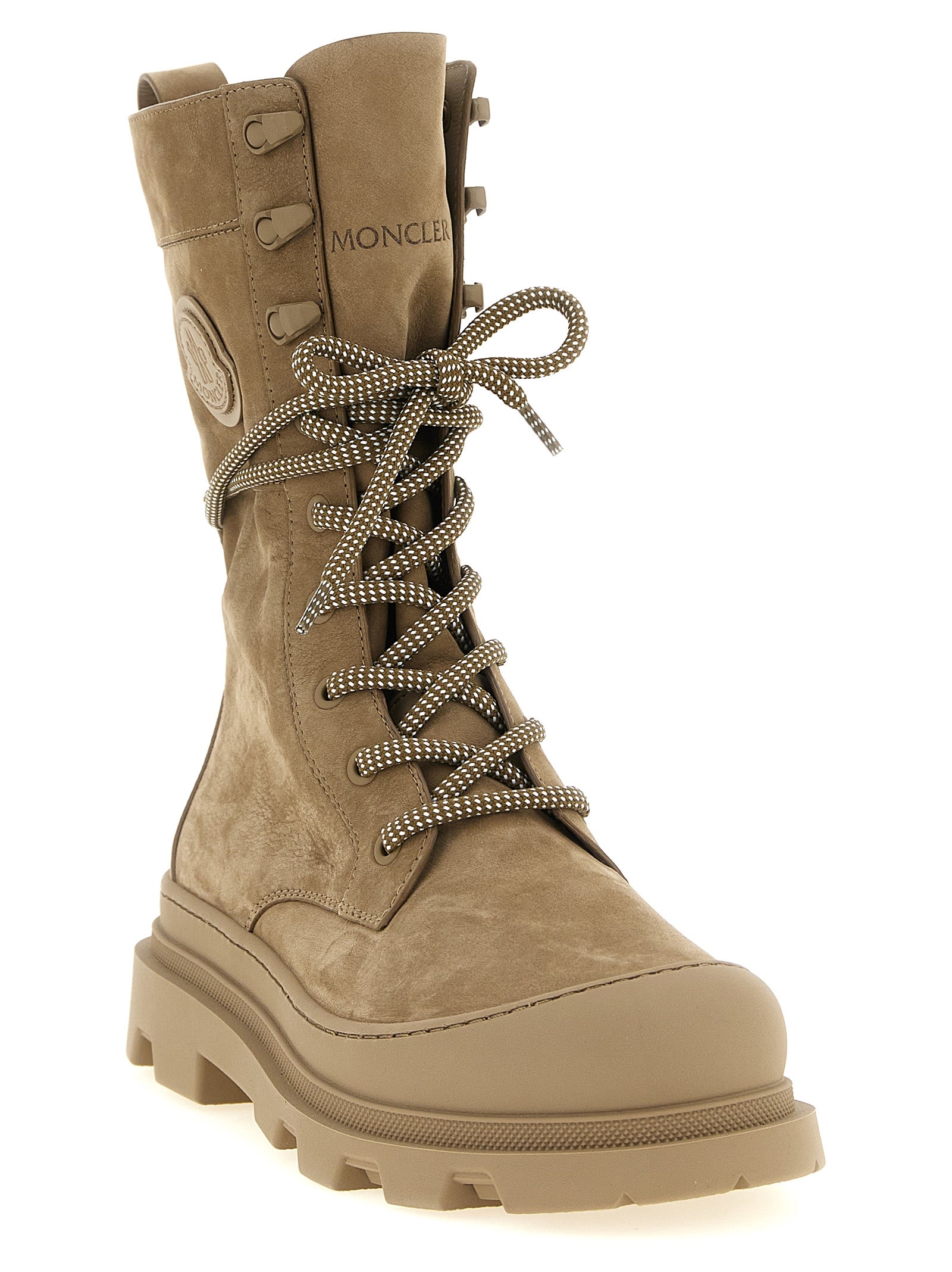 Moncler Beige Leder Schnürstiefel