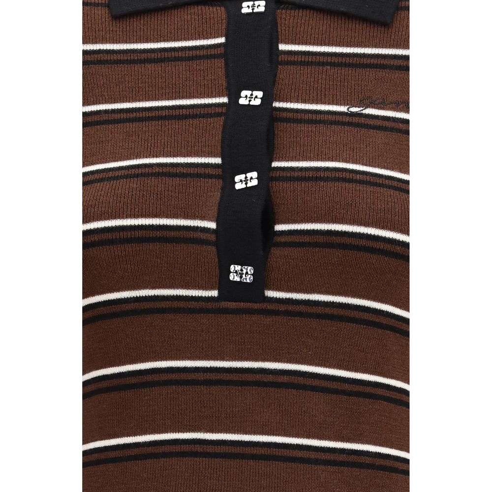 Ganni Braunes Merino-Woll-Polohemd Aries
