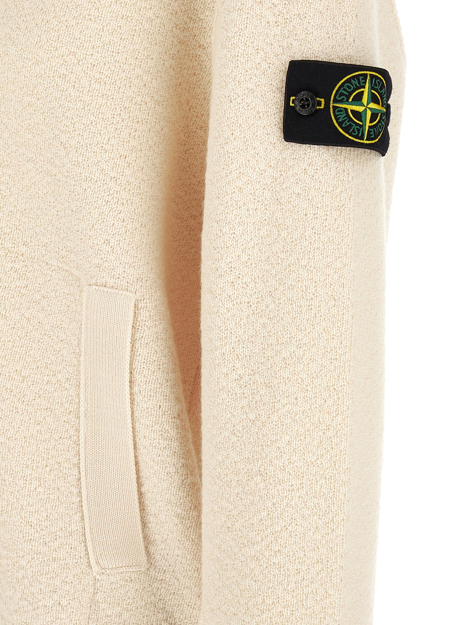 Stone Island Weiße Strickjacke aus reiner Schurwolle