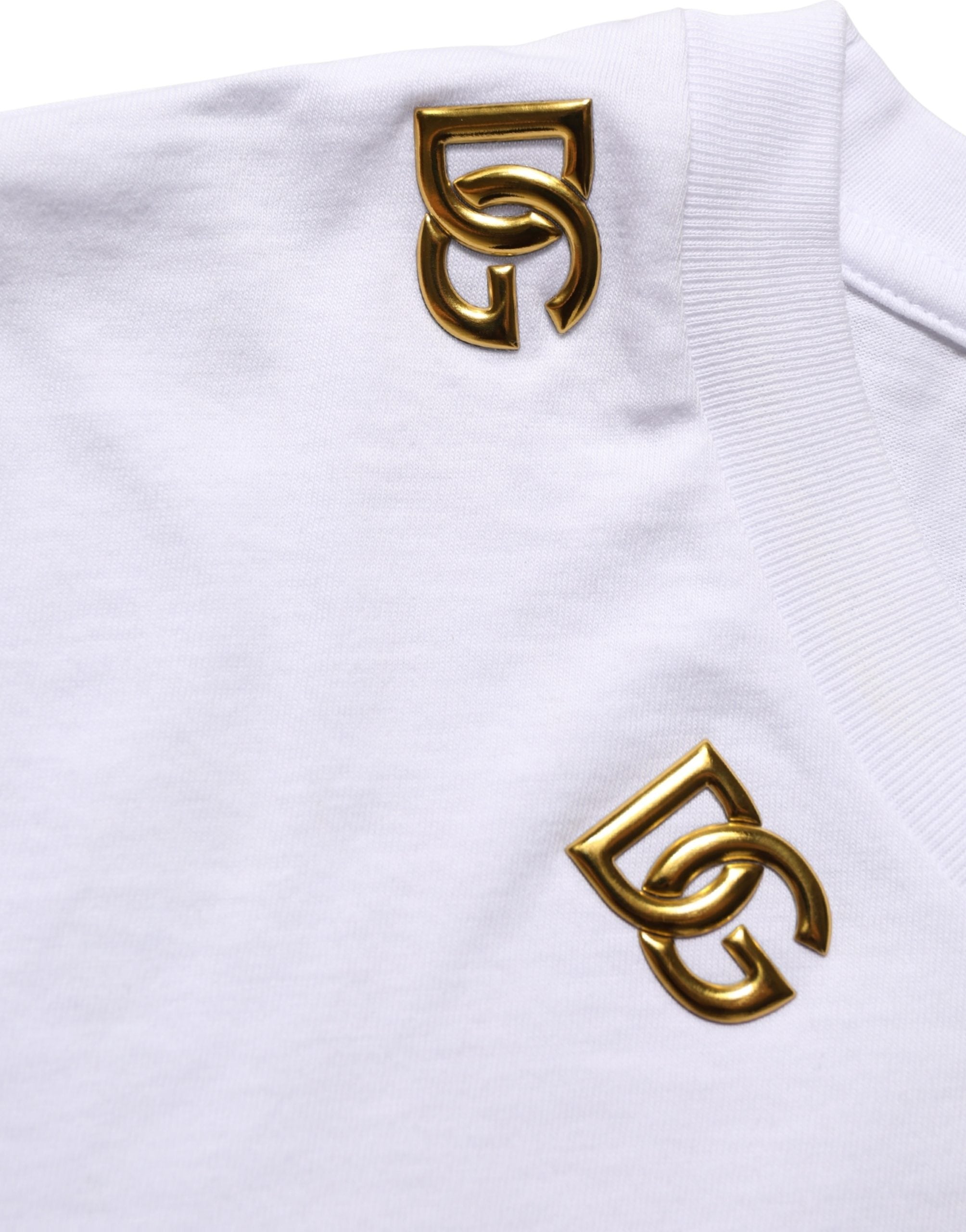 Dolce & Gabbana Weißes Baumwoll-T-Shirt mit rundem Halsausschnitt und goldenem DG-Logo