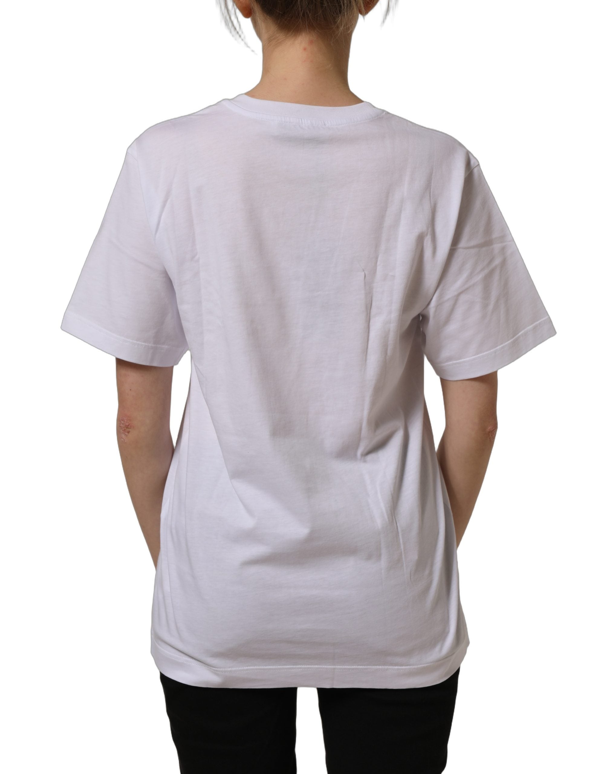 Dolce & Gabbana Weißes Baumwoll-T-Shirt mit rundem Halsausschnitt und goldenem DG-Logo