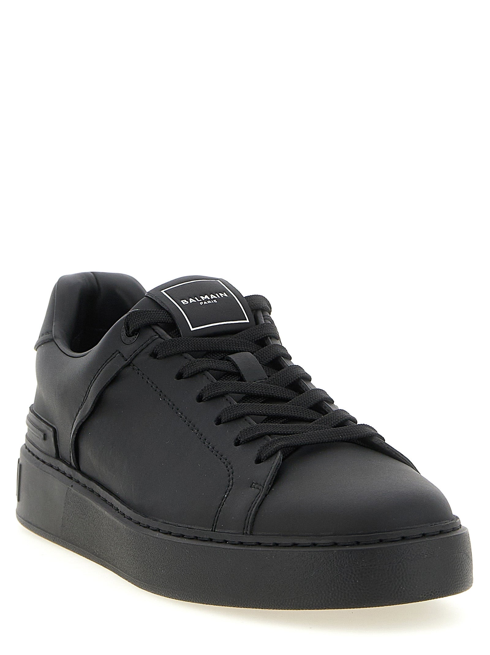 Balmain Schwarze Kalbsleder Low-Top-Sneaker