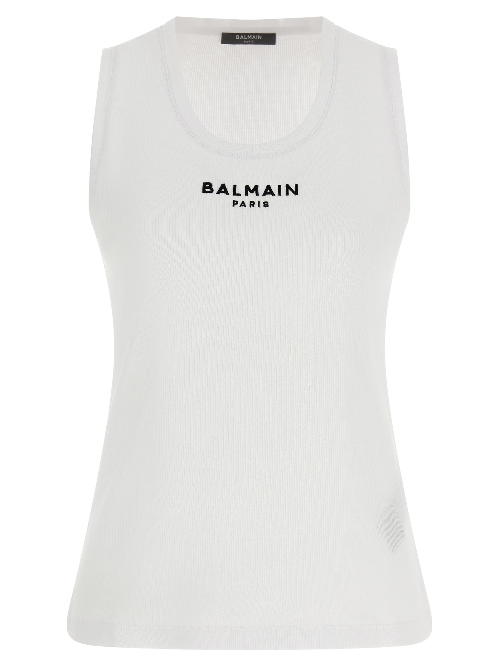 Balmain Weißes ärmelloses Baumwoll-T-Shirt