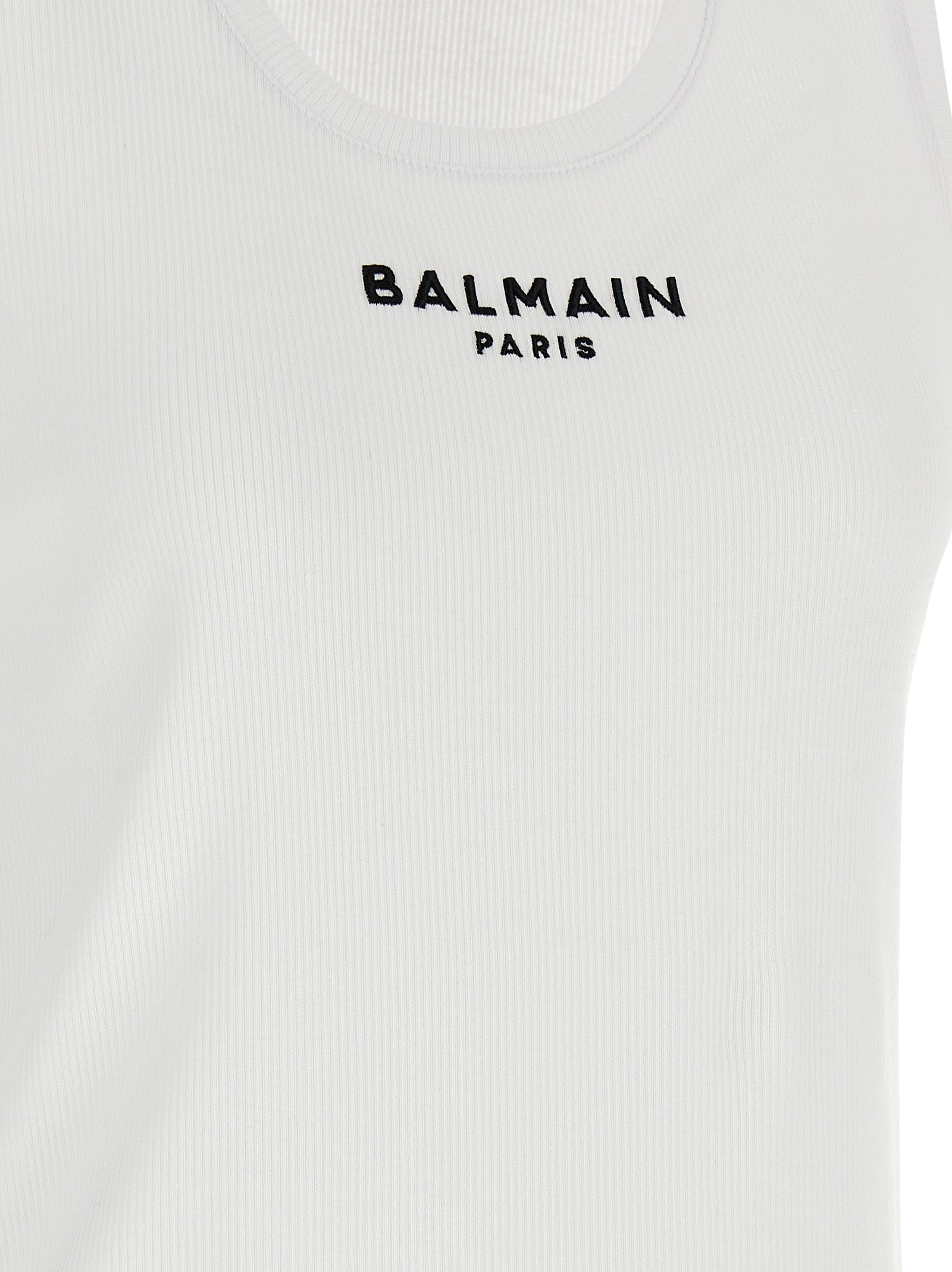 Balmain Weißes ärmelloses Baumwoll-T-Shirt