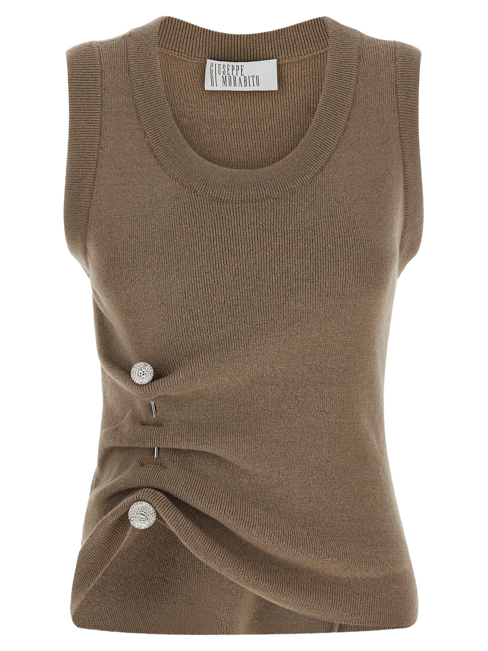 Giuseppe Di Morabito Ärmelloses T-Shirt aus reiner Schurwolle in Beige