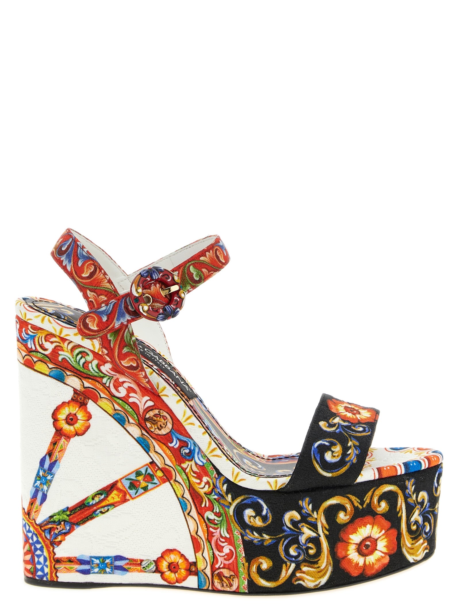 Dolce & Gabbana Keilabsatz-Sandalen aus Viskose in Multicolor