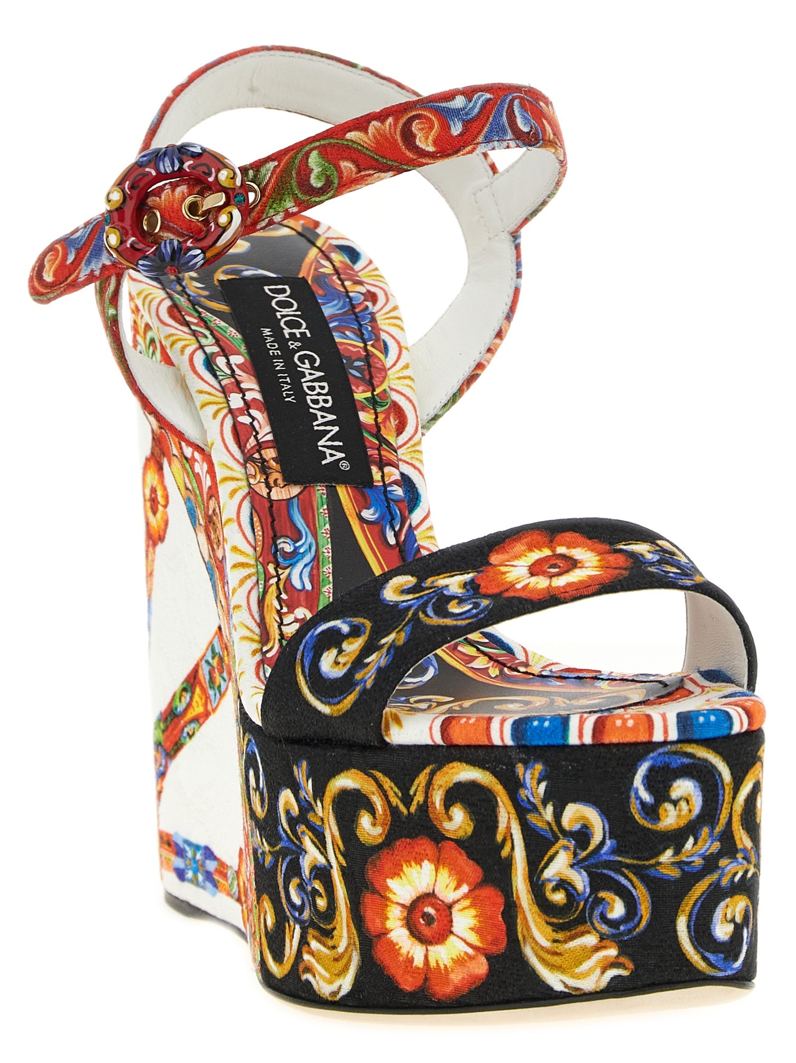 Dolce & Gabbana Keilabsatz-Sandalen aus Viskose in Multicolor