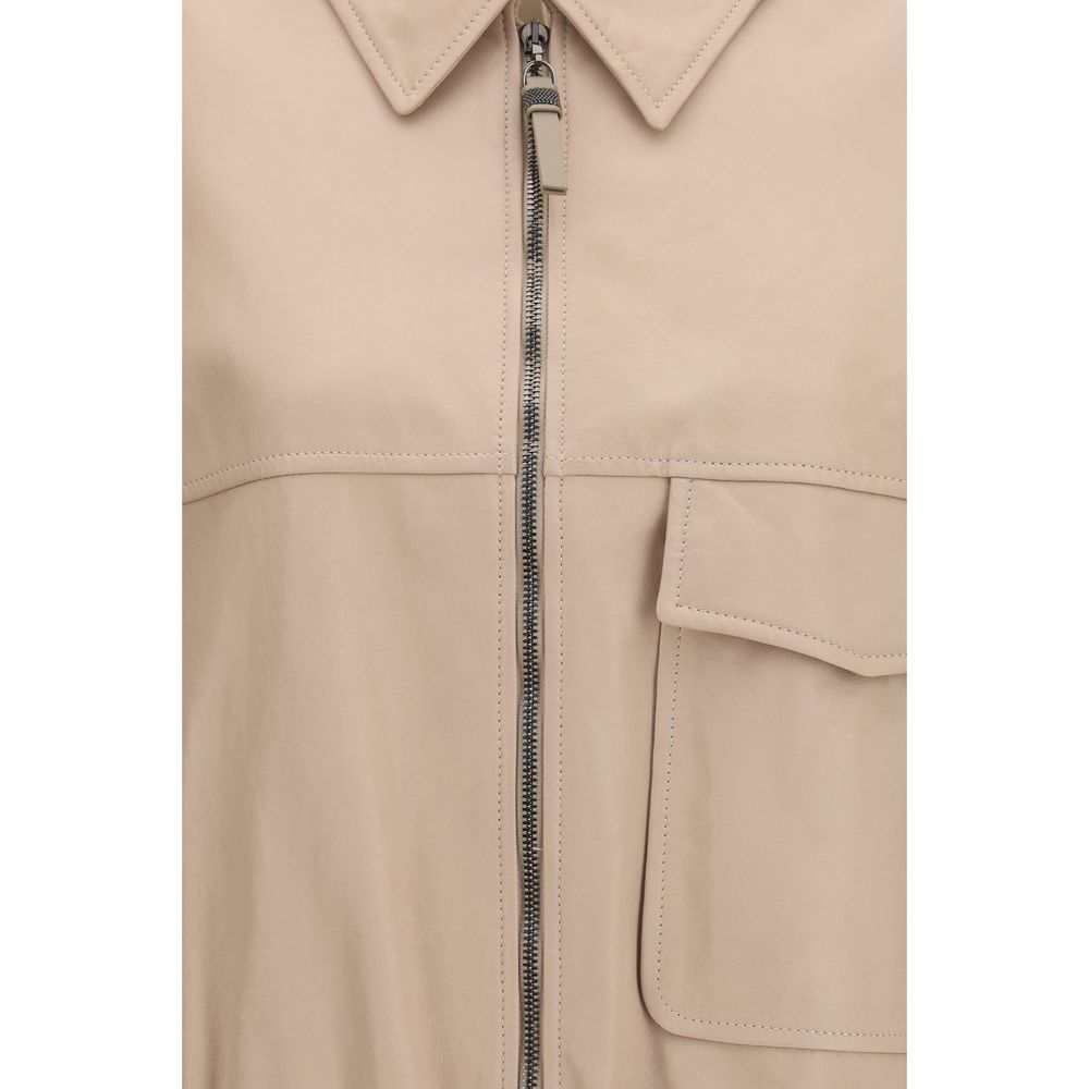 Brunello Cucinelli Beige Leather Jacket