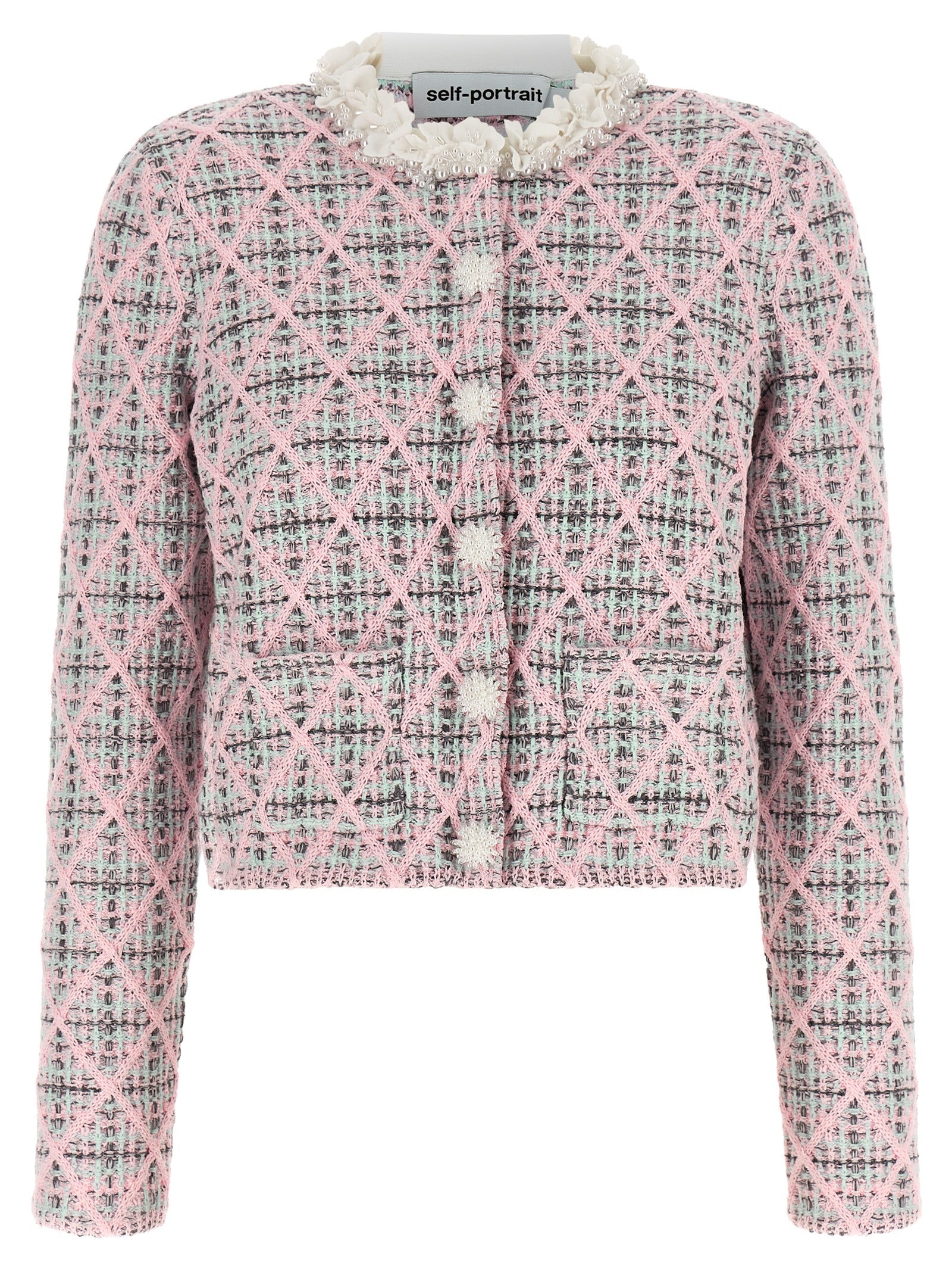 Self-Portrait Mehrfarbige Baumwollstrickjacke