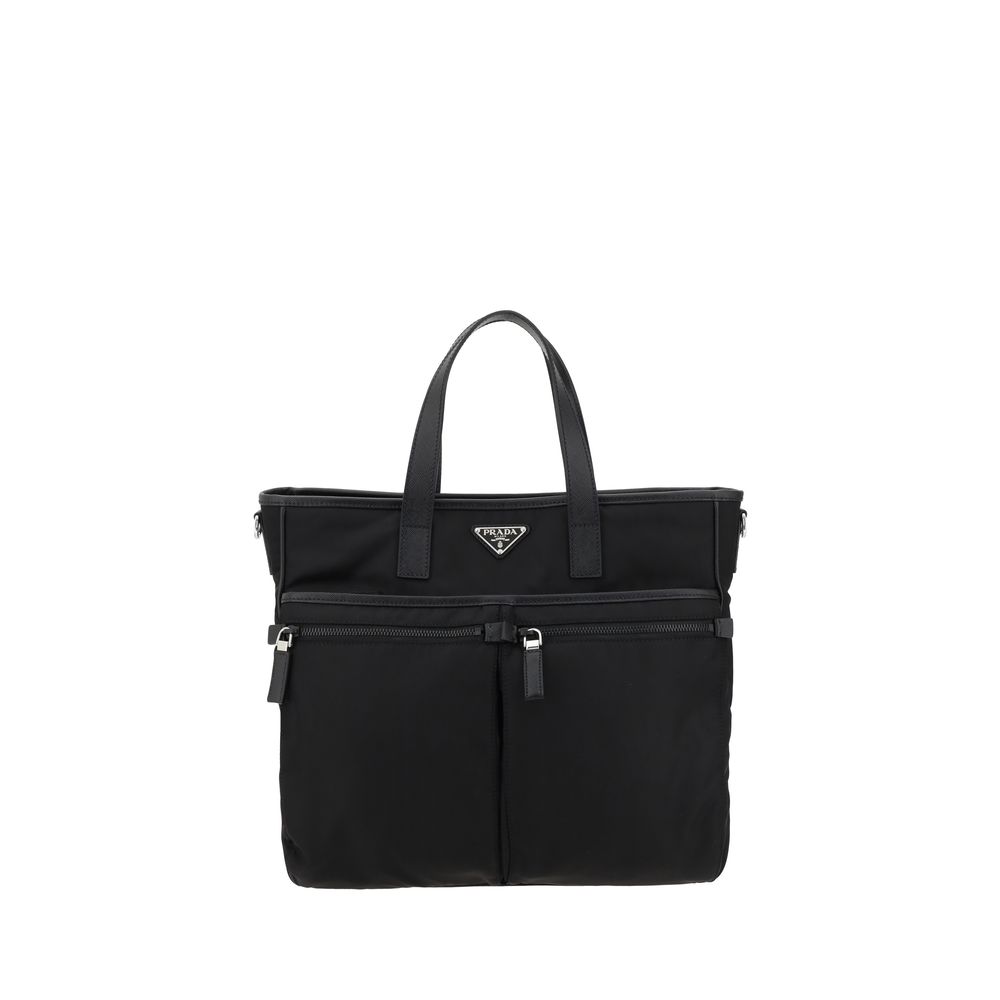Prada Schwarze Bos Taurus Kalbsleder Schultertasche