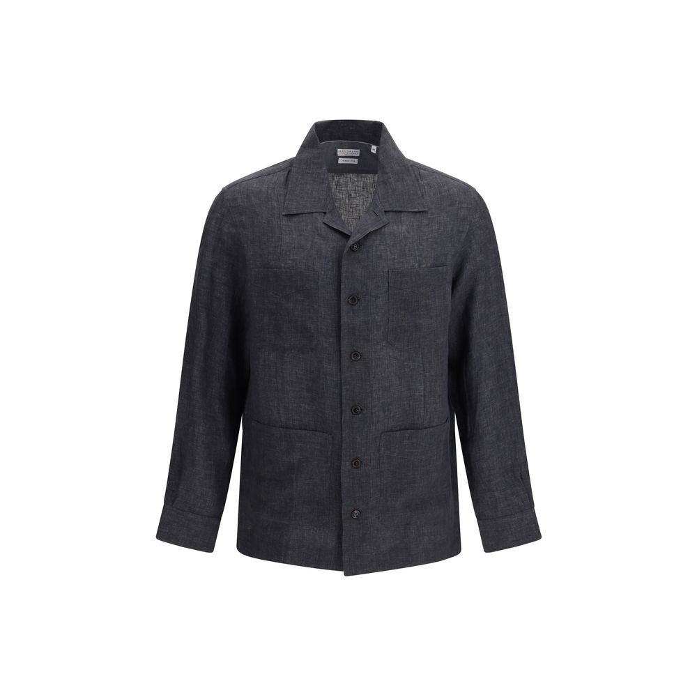 Brunello Cucinelli Graues Hemd aus Leinen mit Muster