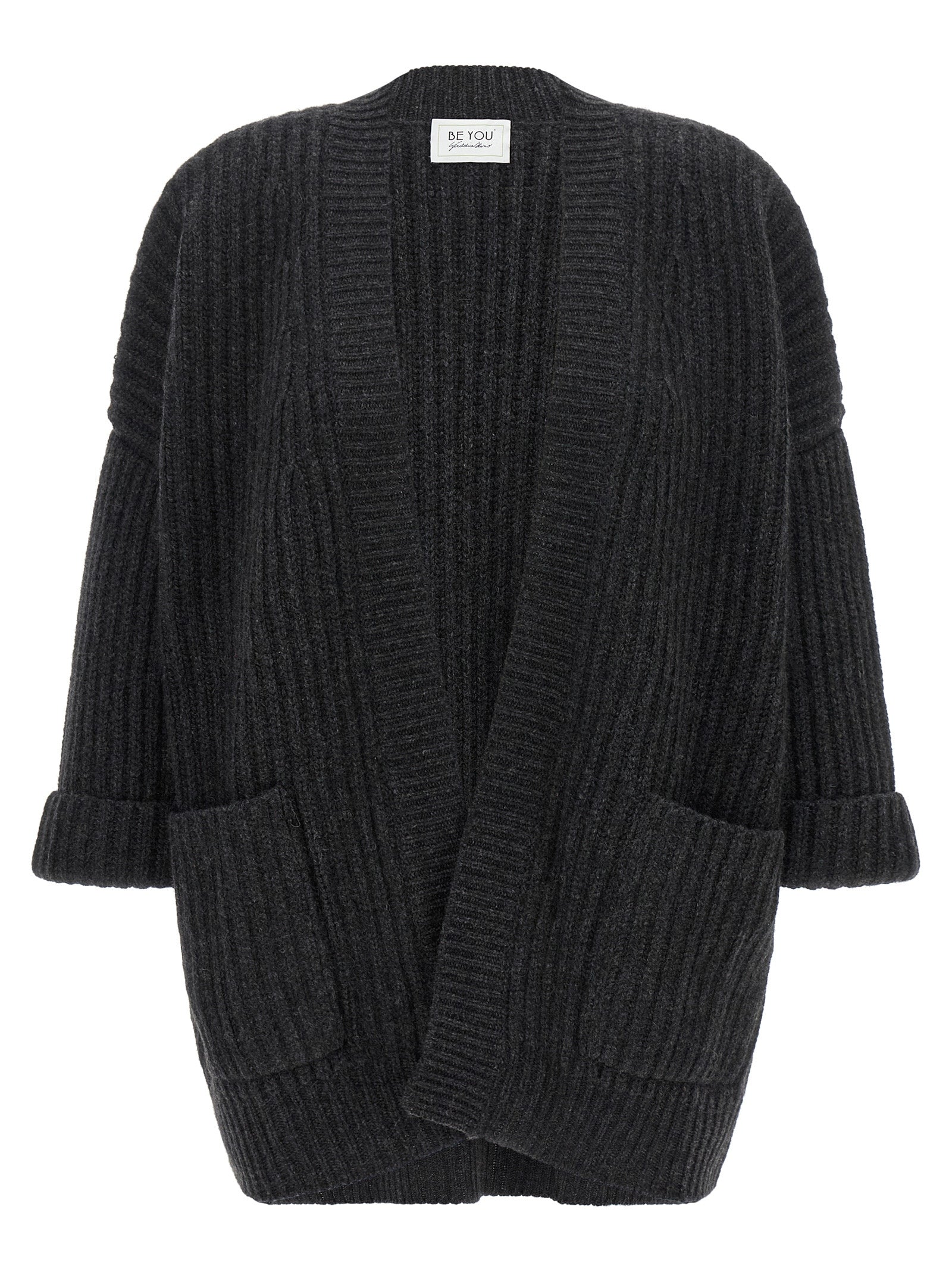 BE YOU Grauer Kaschmir-Strickjacke